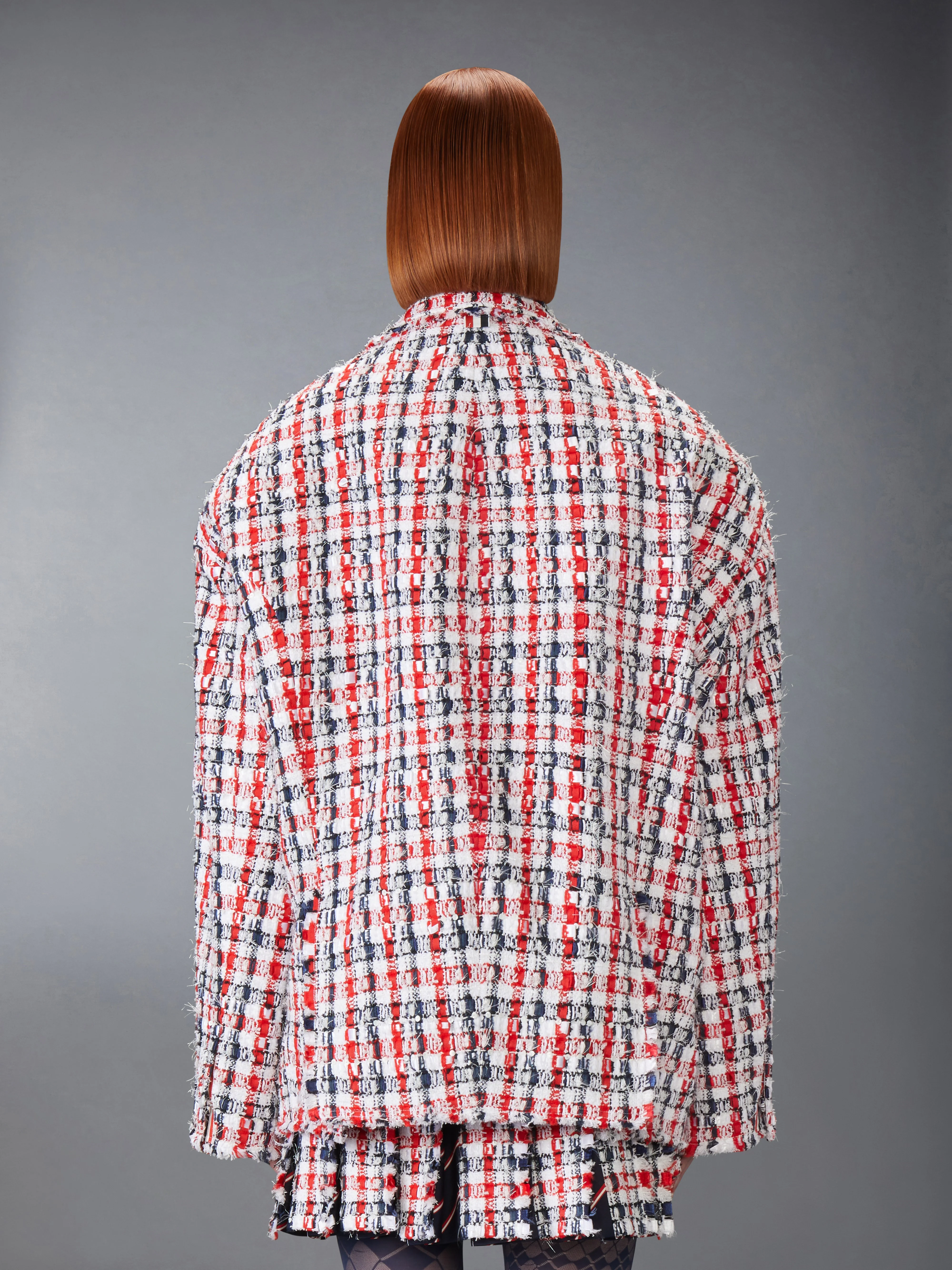 GINGHAM SATIN RIBBON TWEED COCOON SPORTCOAT