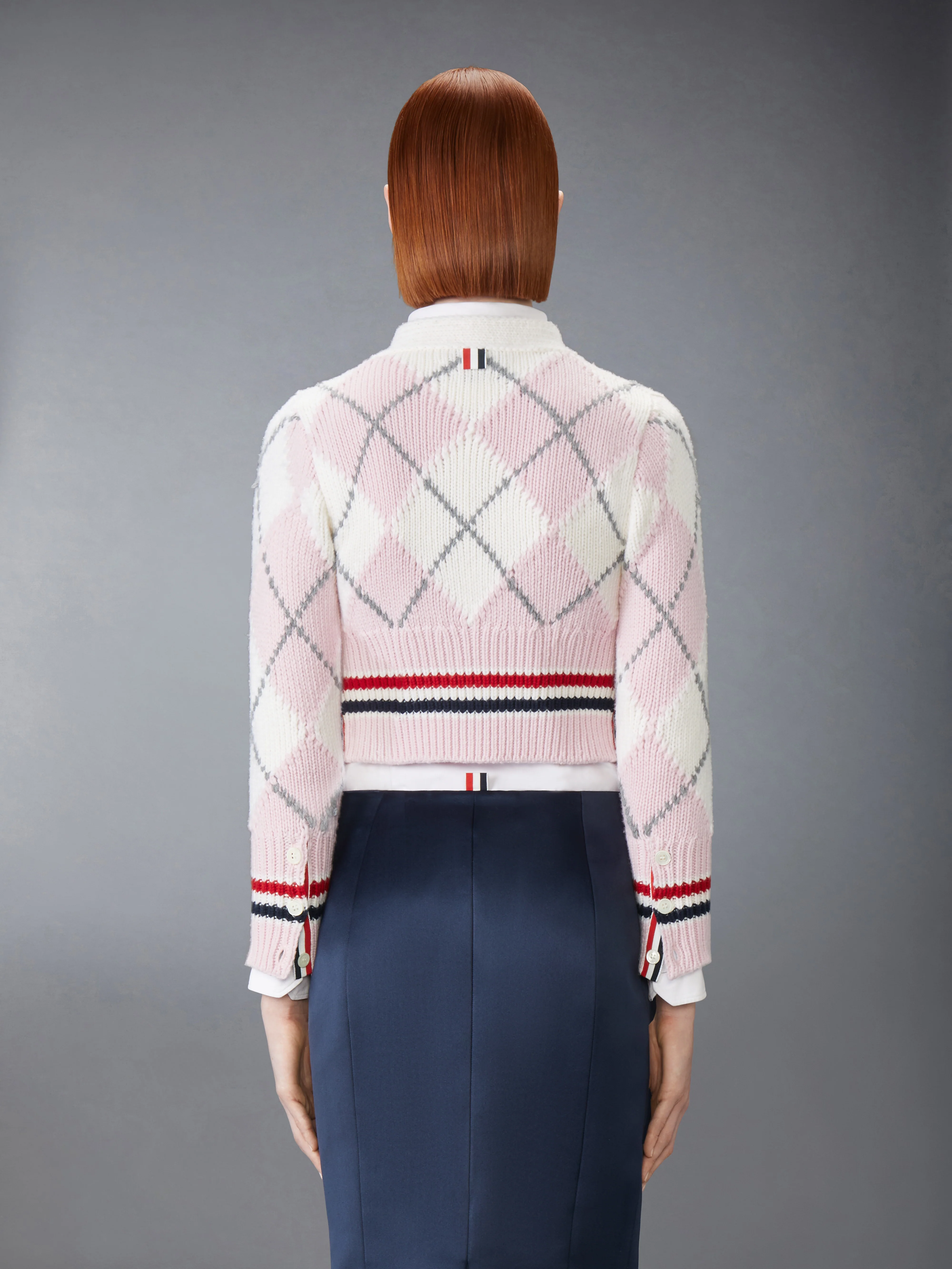 ARGYLE INTARSIA MERINO WOOL SHRUNKEN CARDIGAN