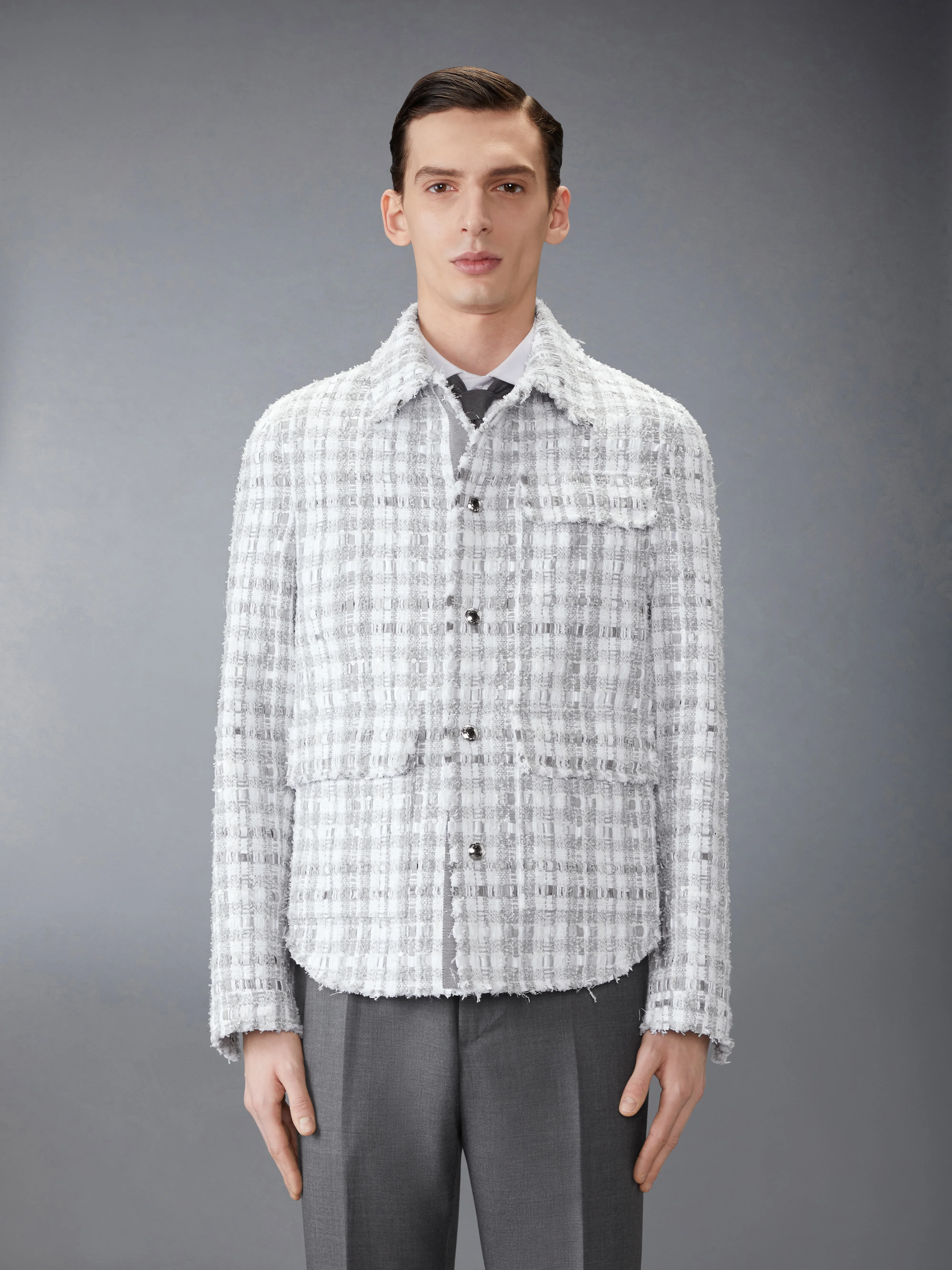 GINGHAM TWEED UTILITY JACKET