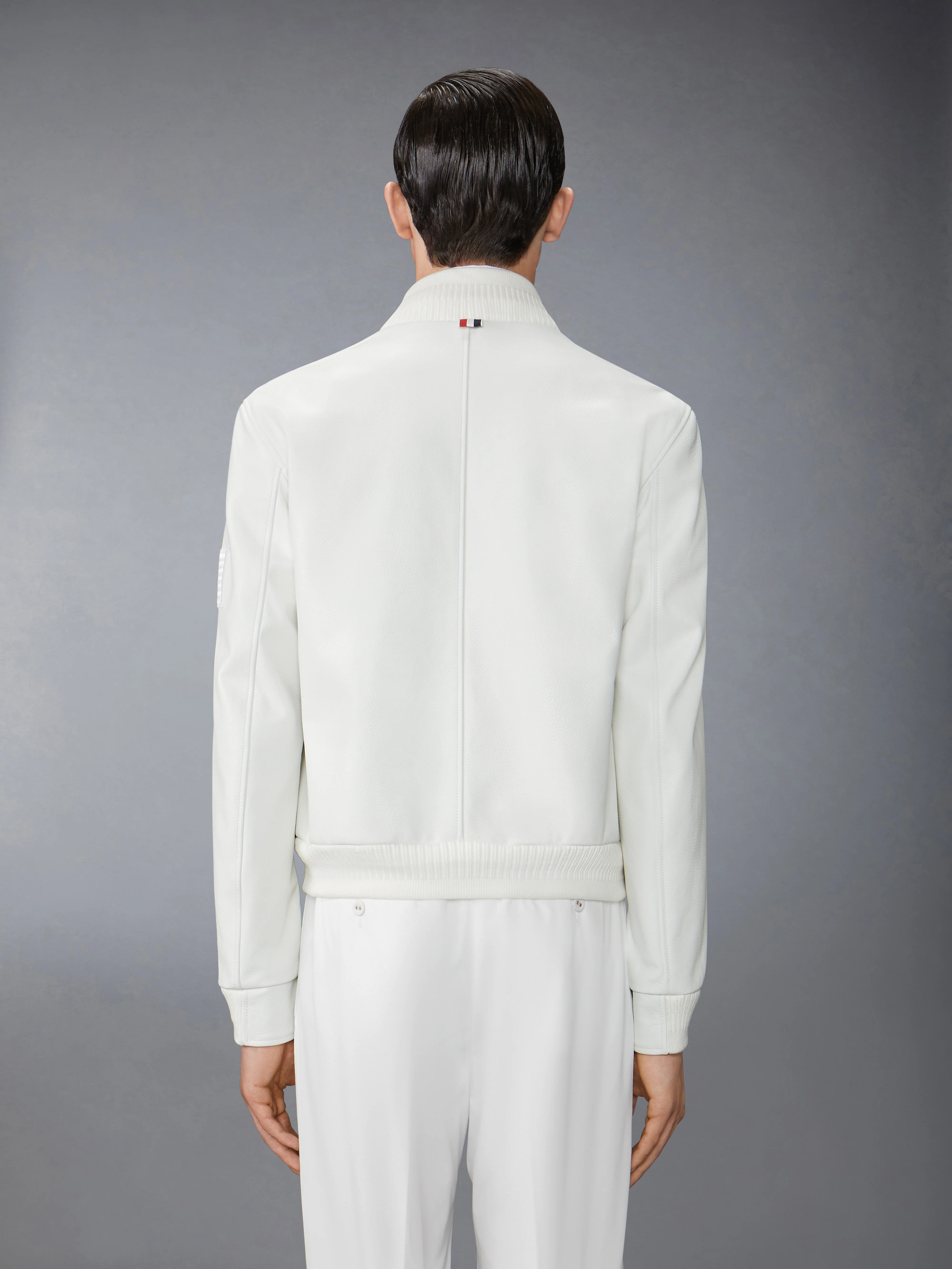 LAMB GRAINED LEATHER AND KNIT RIB FLAG PATCH BLOUSON