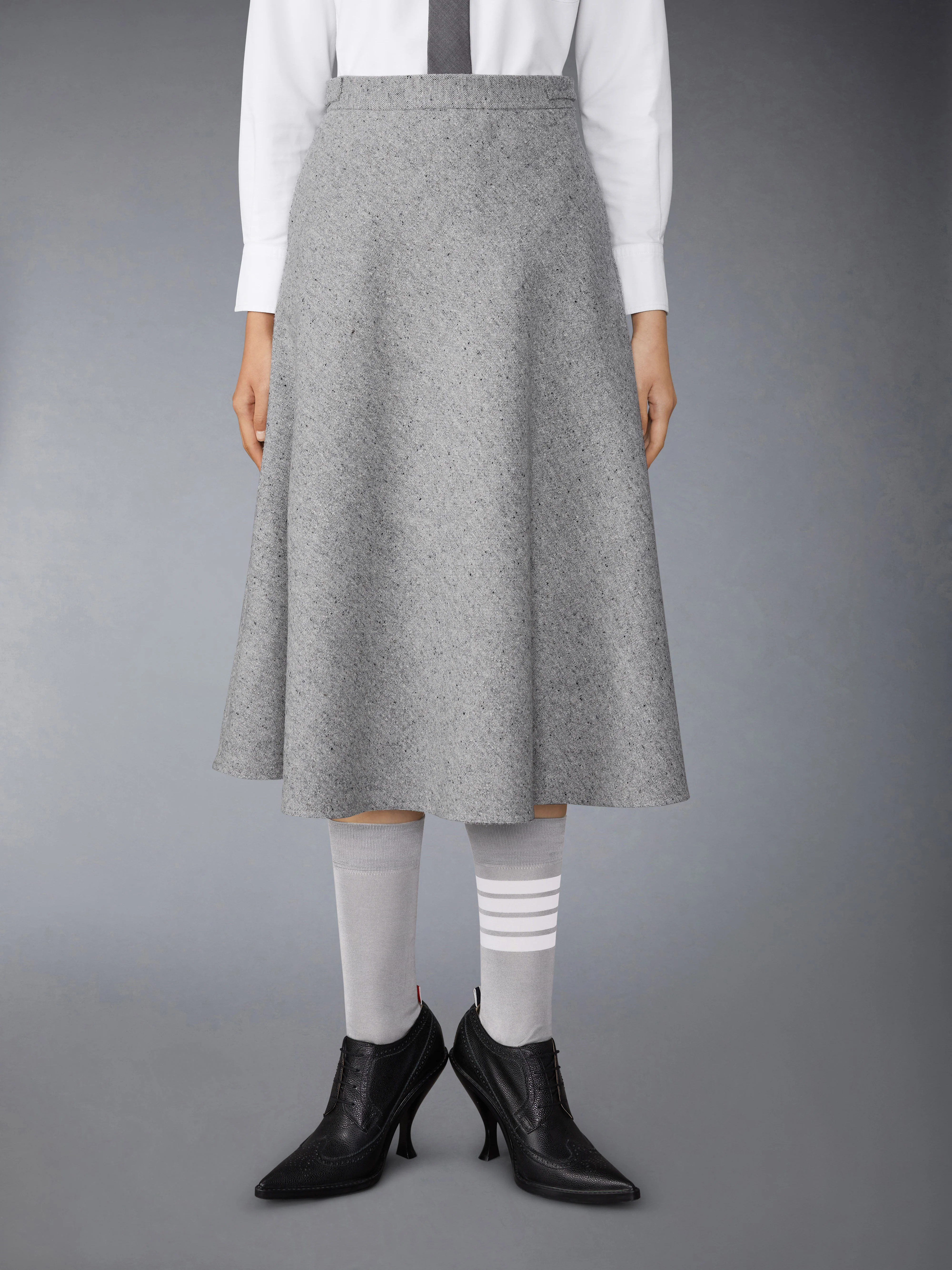 LIGHT WEIGHT IRISH DONEGAL TWEED MIDI A-LINE SIDE TAB SKIRT
