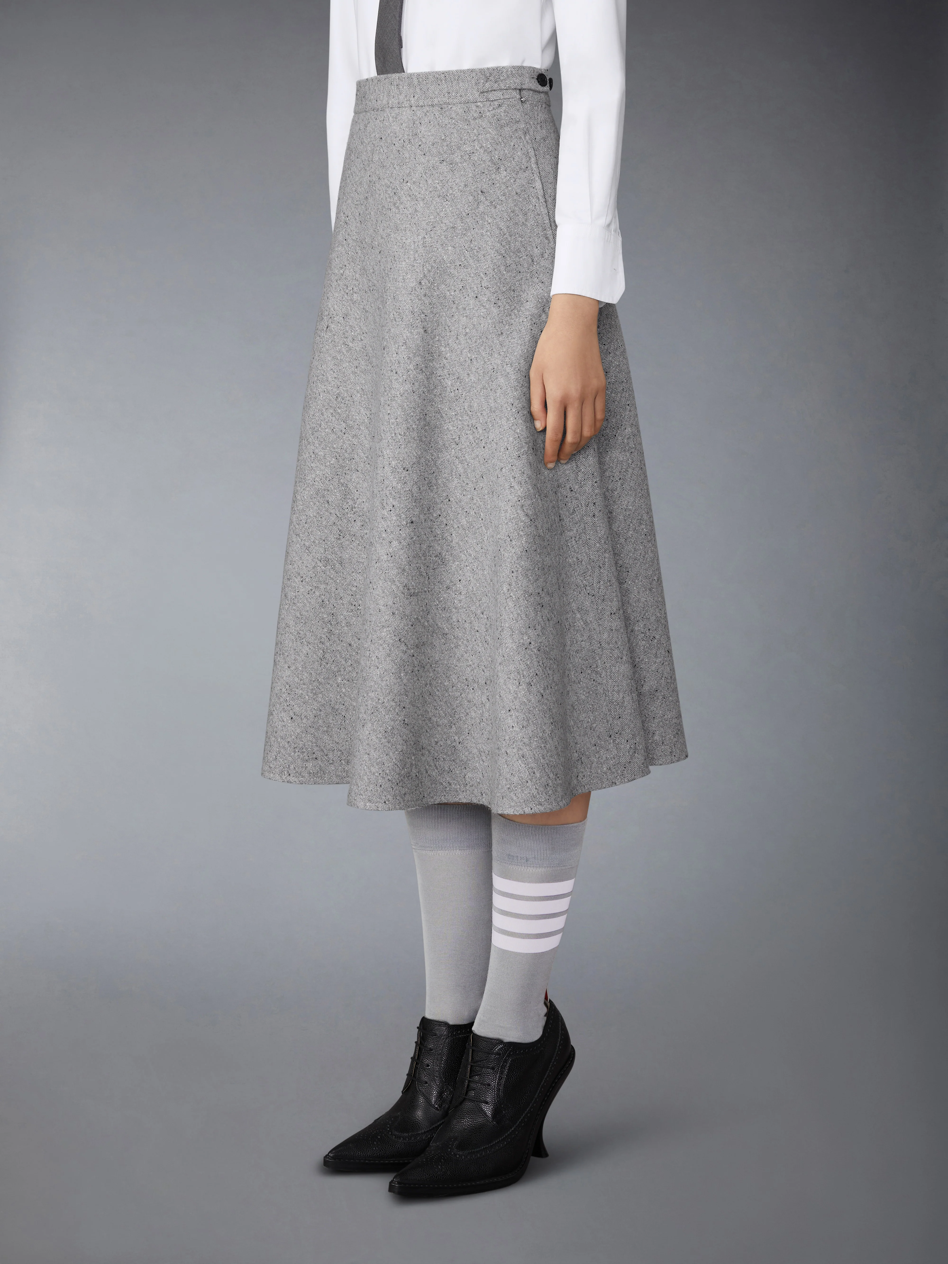 LIGHT WEIGHT IRISH DONEGAL TWEED MIDI A-LINE SIDE TAB SKIRT