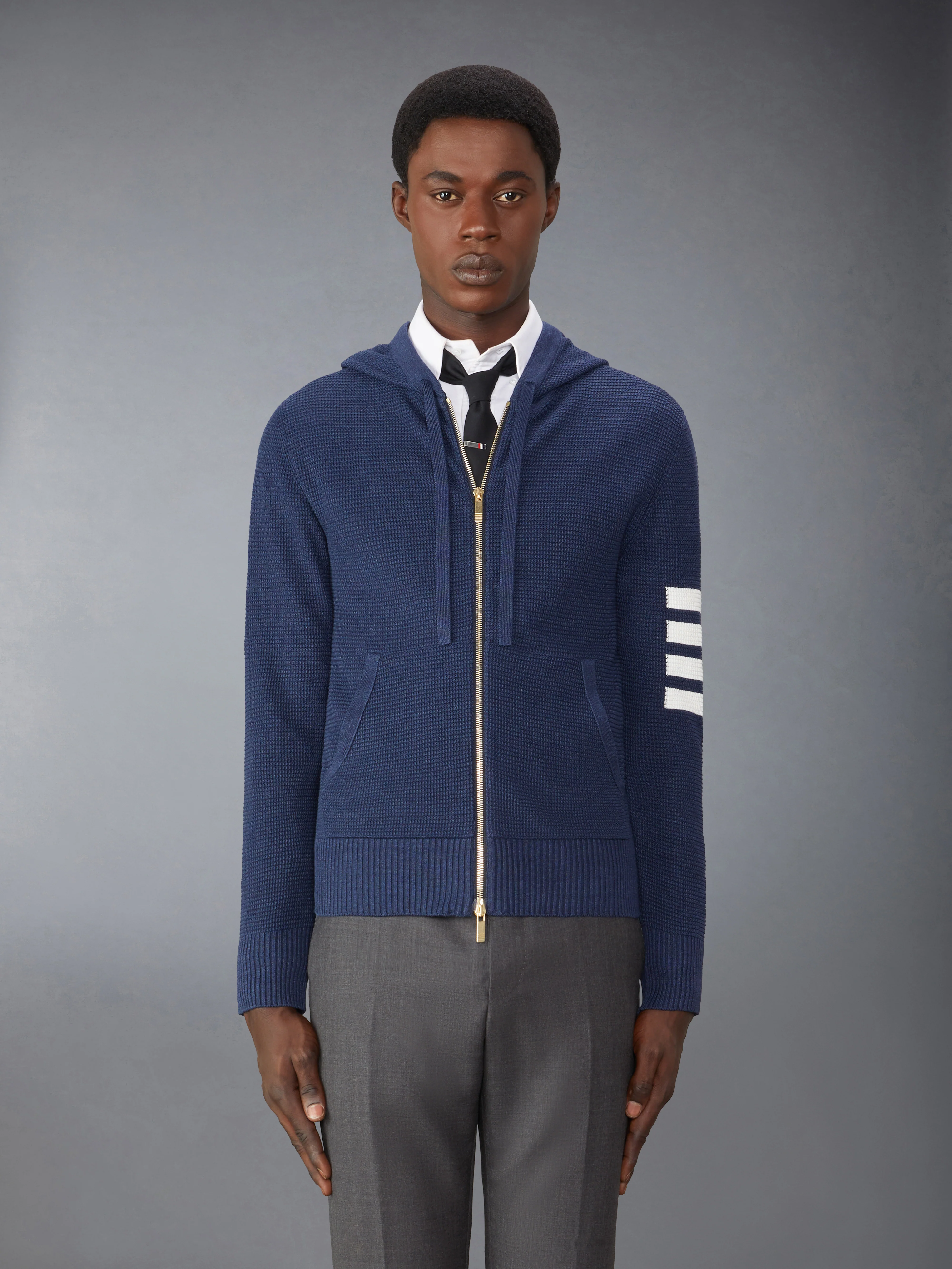 LINEN COTTON 4-BAR RELAXED FIT ZIP UP HOODIE