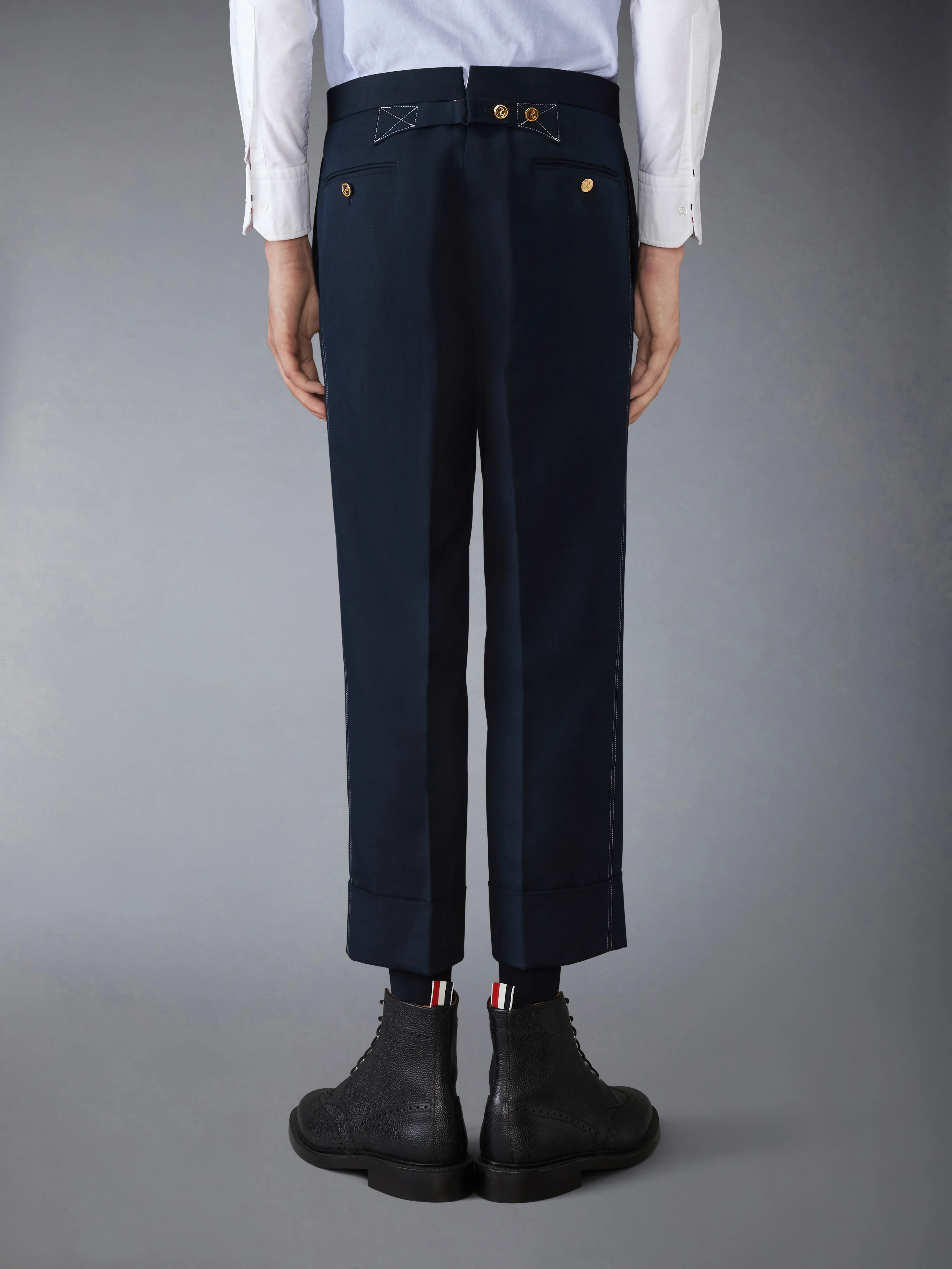 LINEN COTTON LOW RISE BACKSTRAP TROUSER