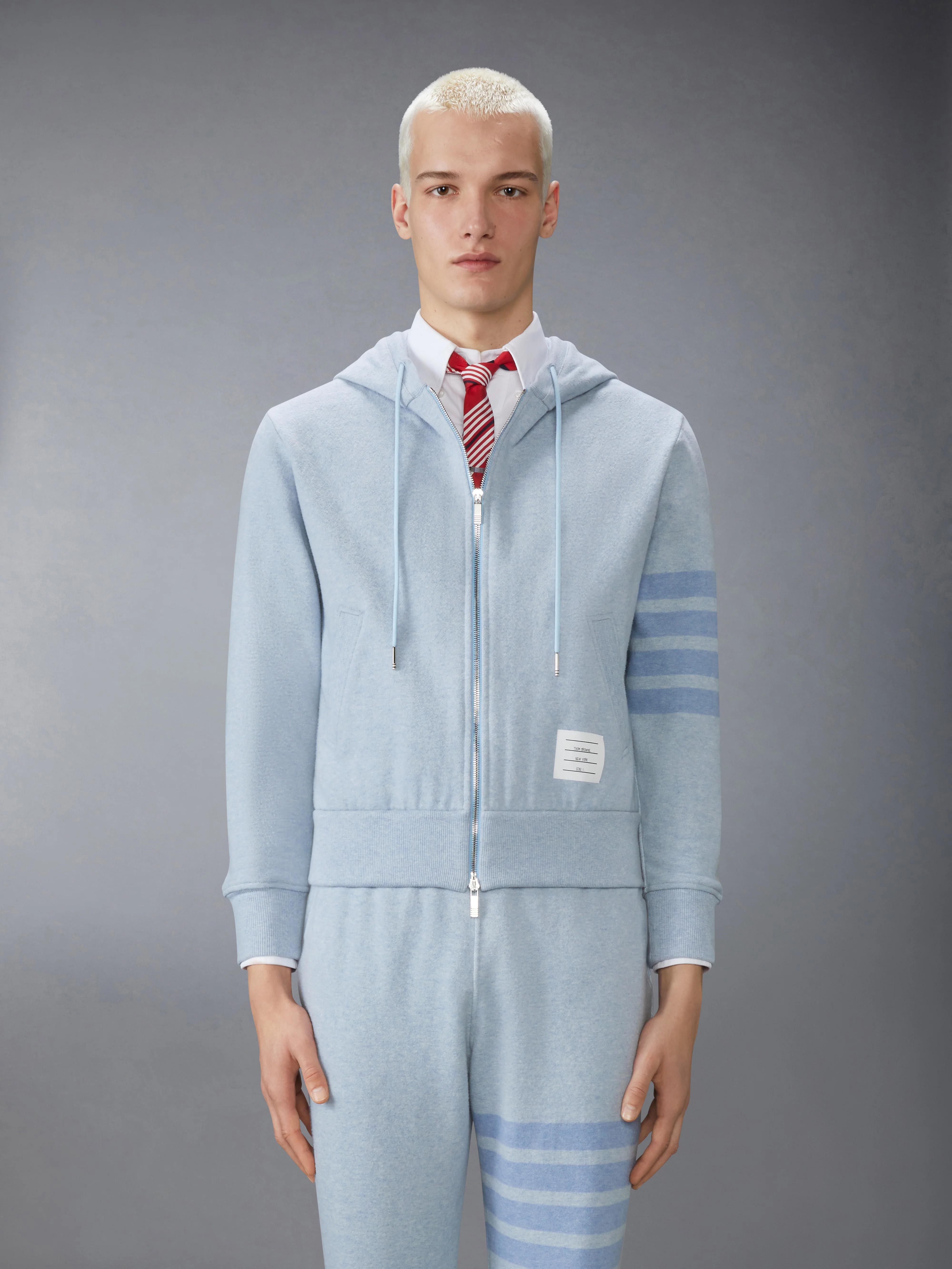 MELANGE BRUSHED LOOPBACK 4-BAR ZIP UP HOODIE