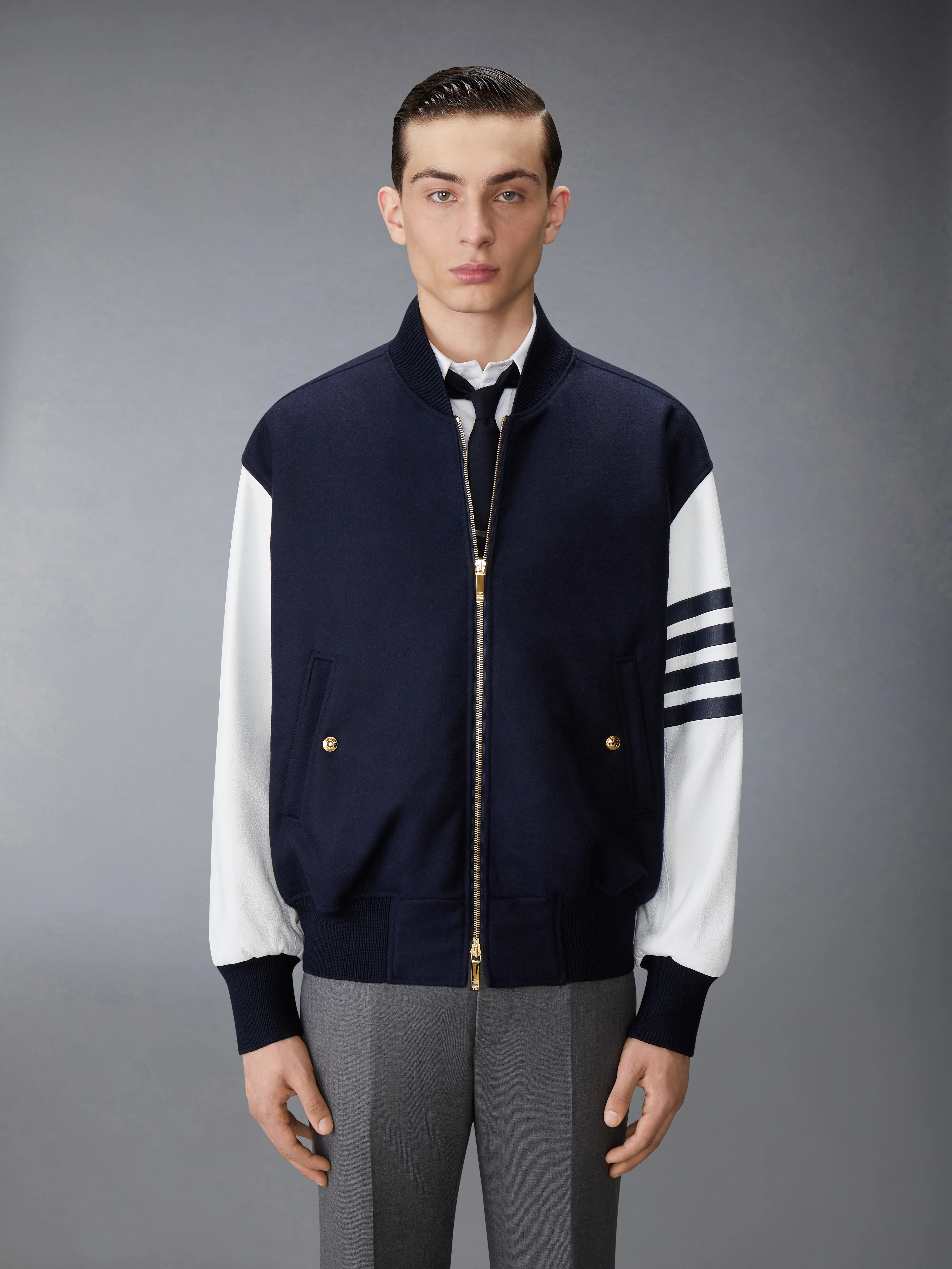 MELTON WOOL 4-BAR OVERSIZED BLOUSON JACKET