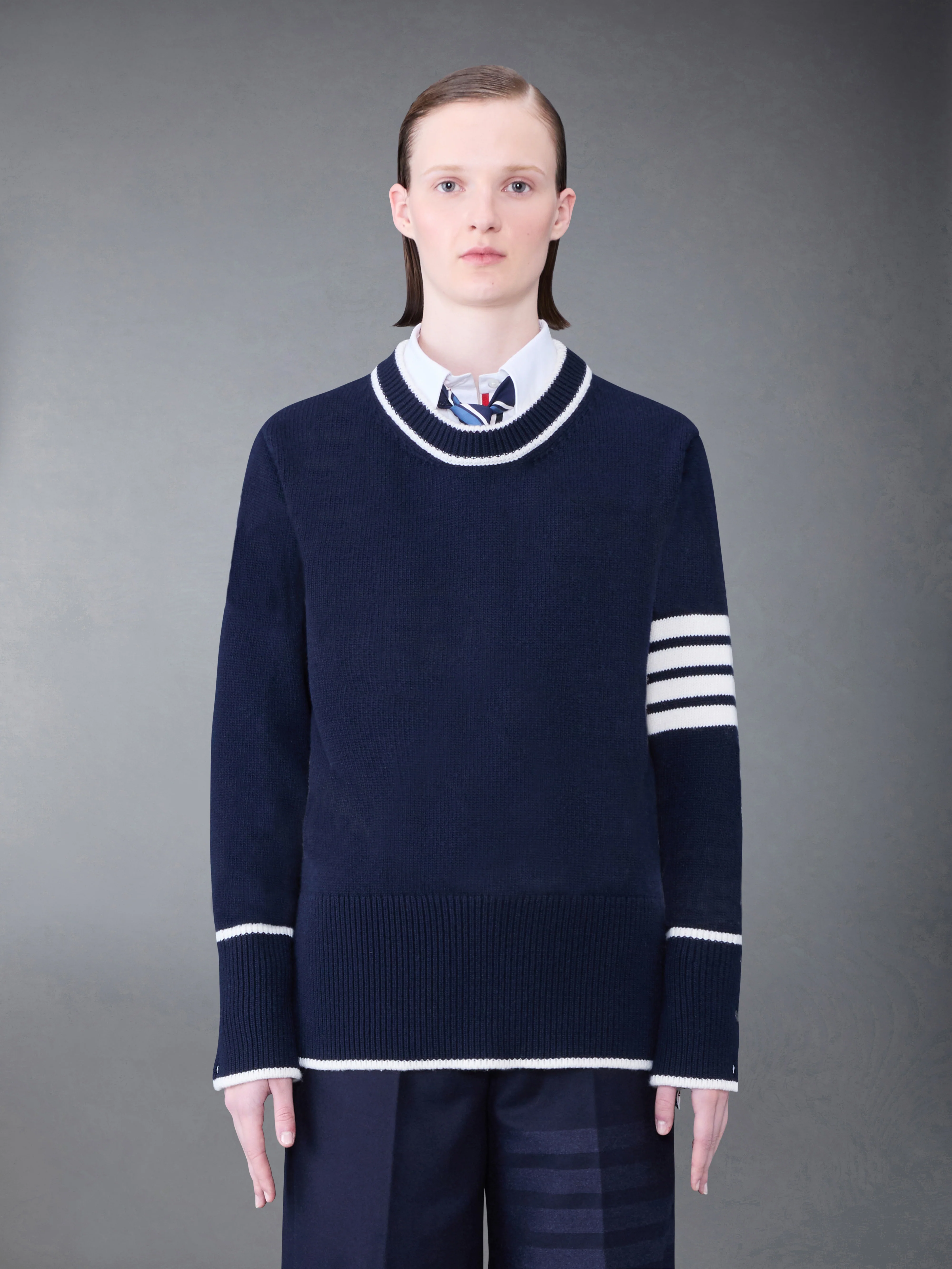 Merino 4-Bar Boxy Crew Neck Pullover