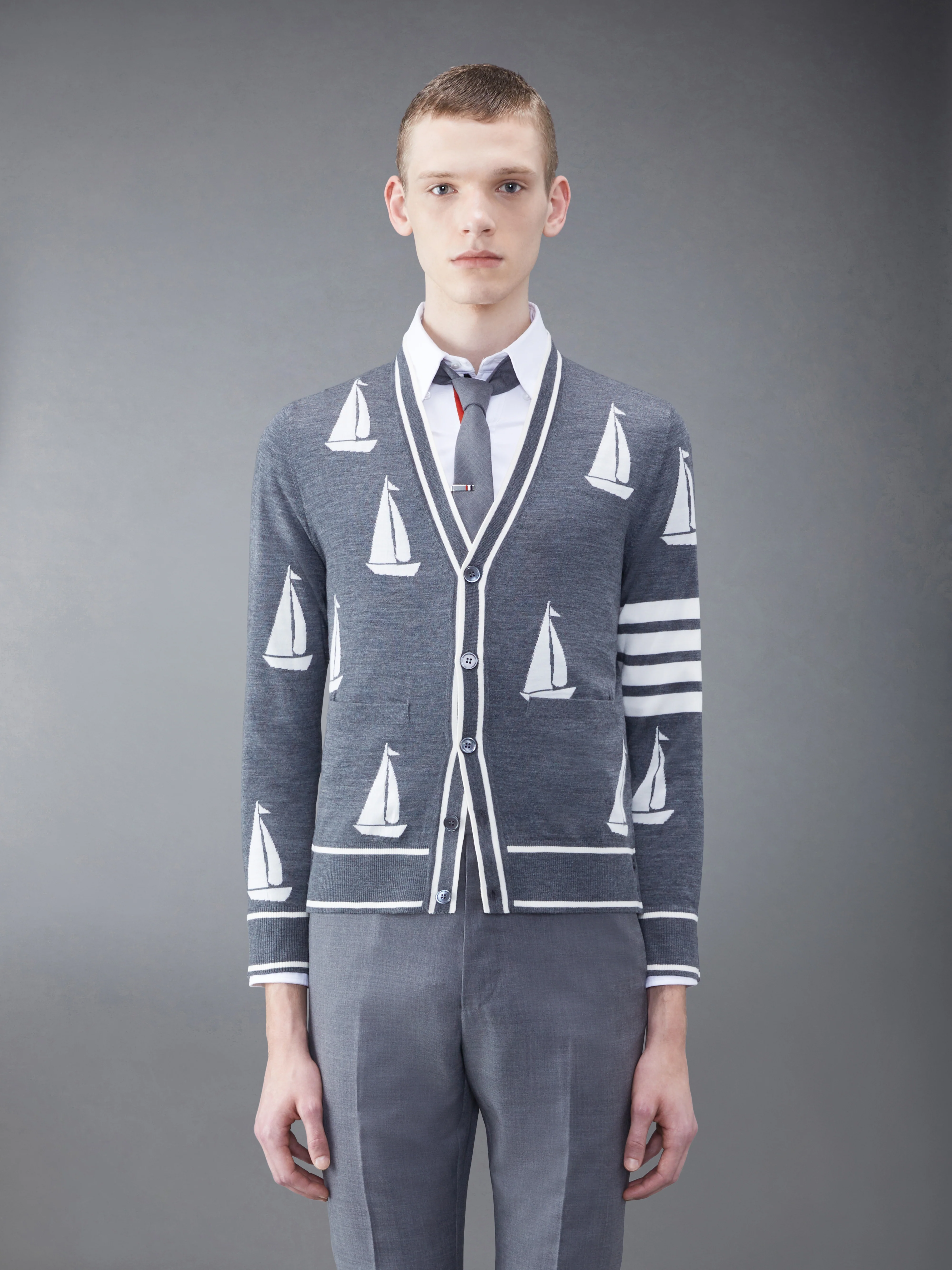 Merino Sailboat 4-bar V-neck Cardigan