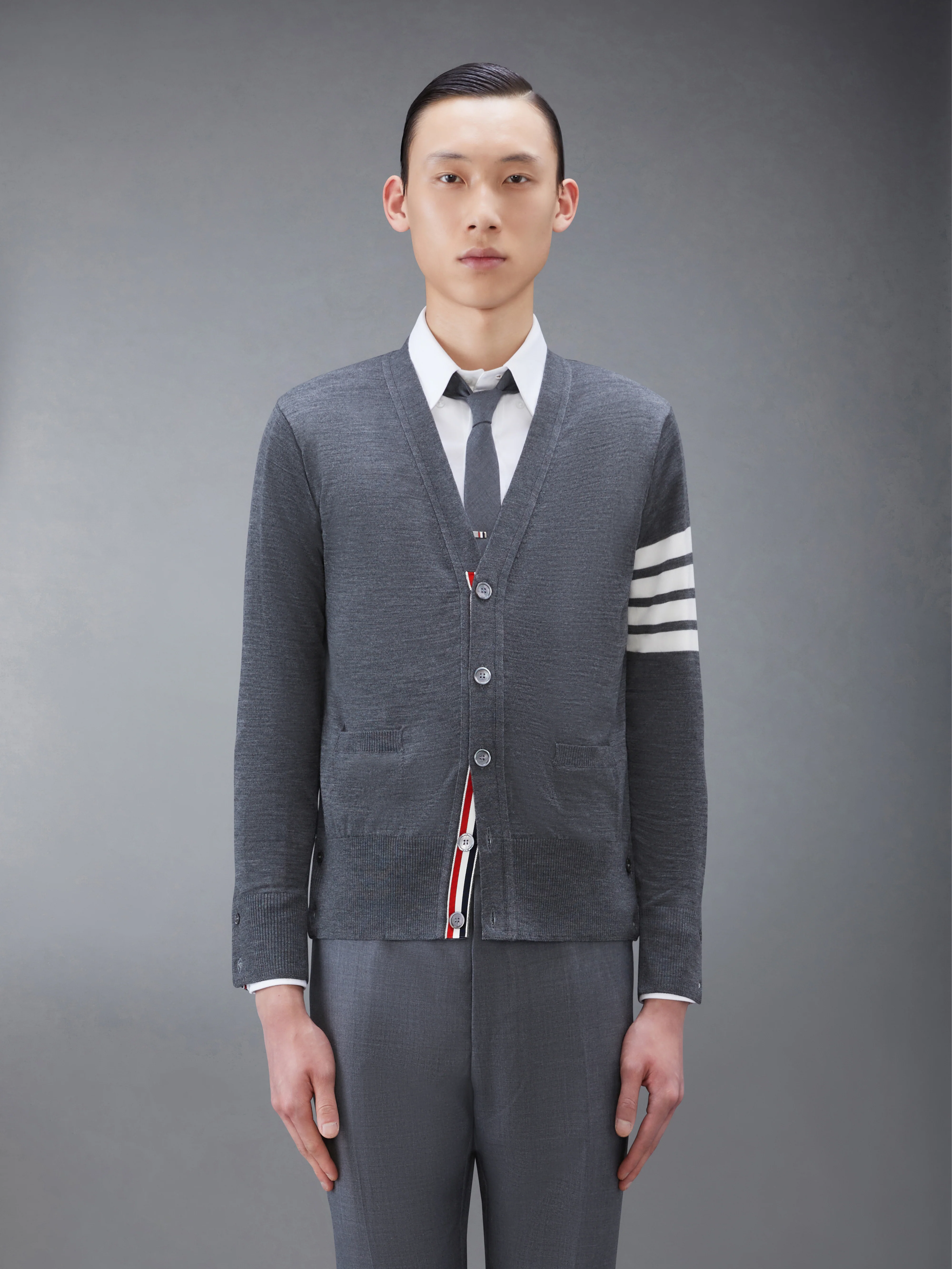 MERINO WOOL 4-BAR CLASSIC V-NECK CARDIGAN