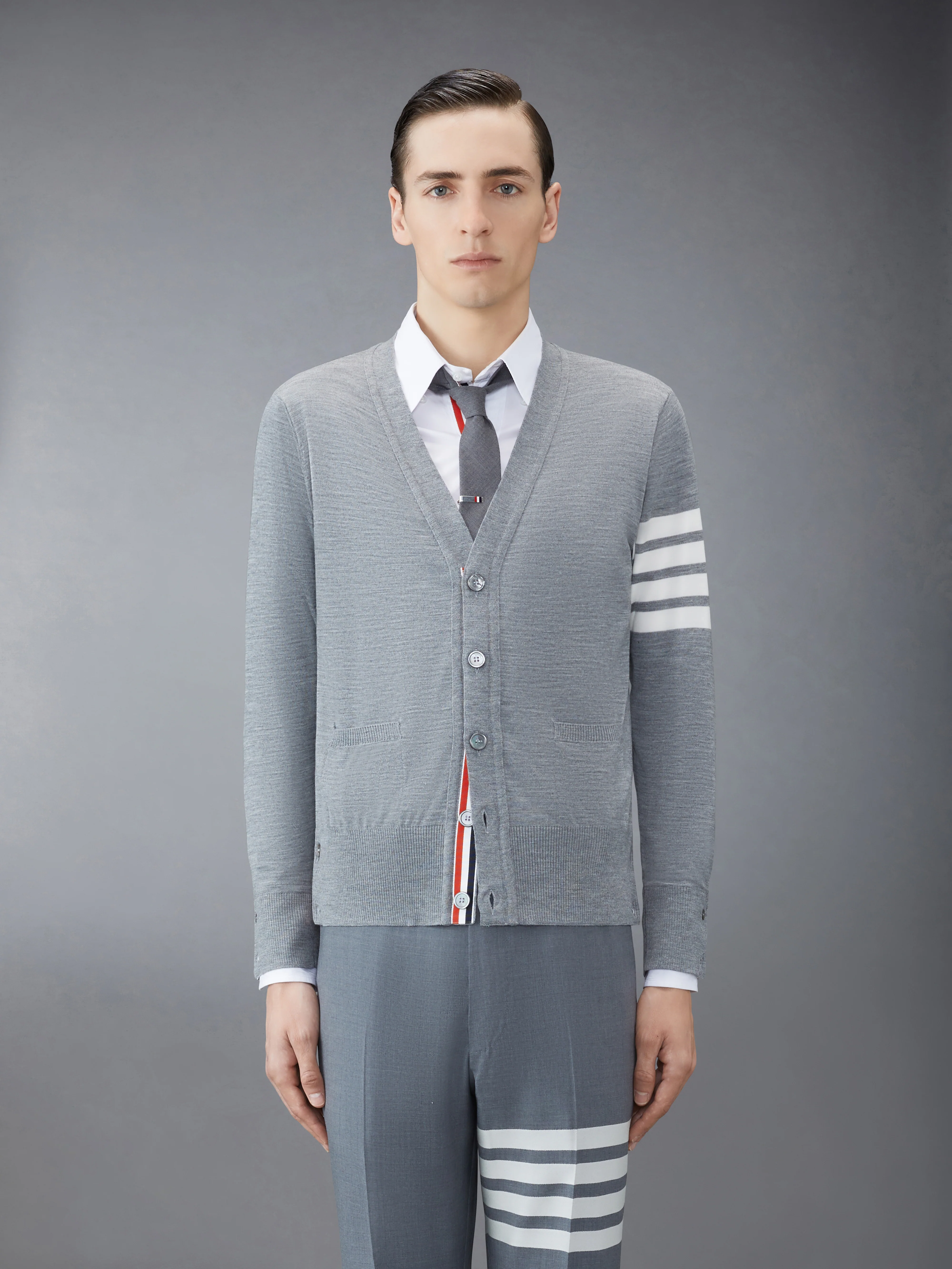 MERINO WOOL 4-BAR CLASSIC V-NECK CARDIGAN