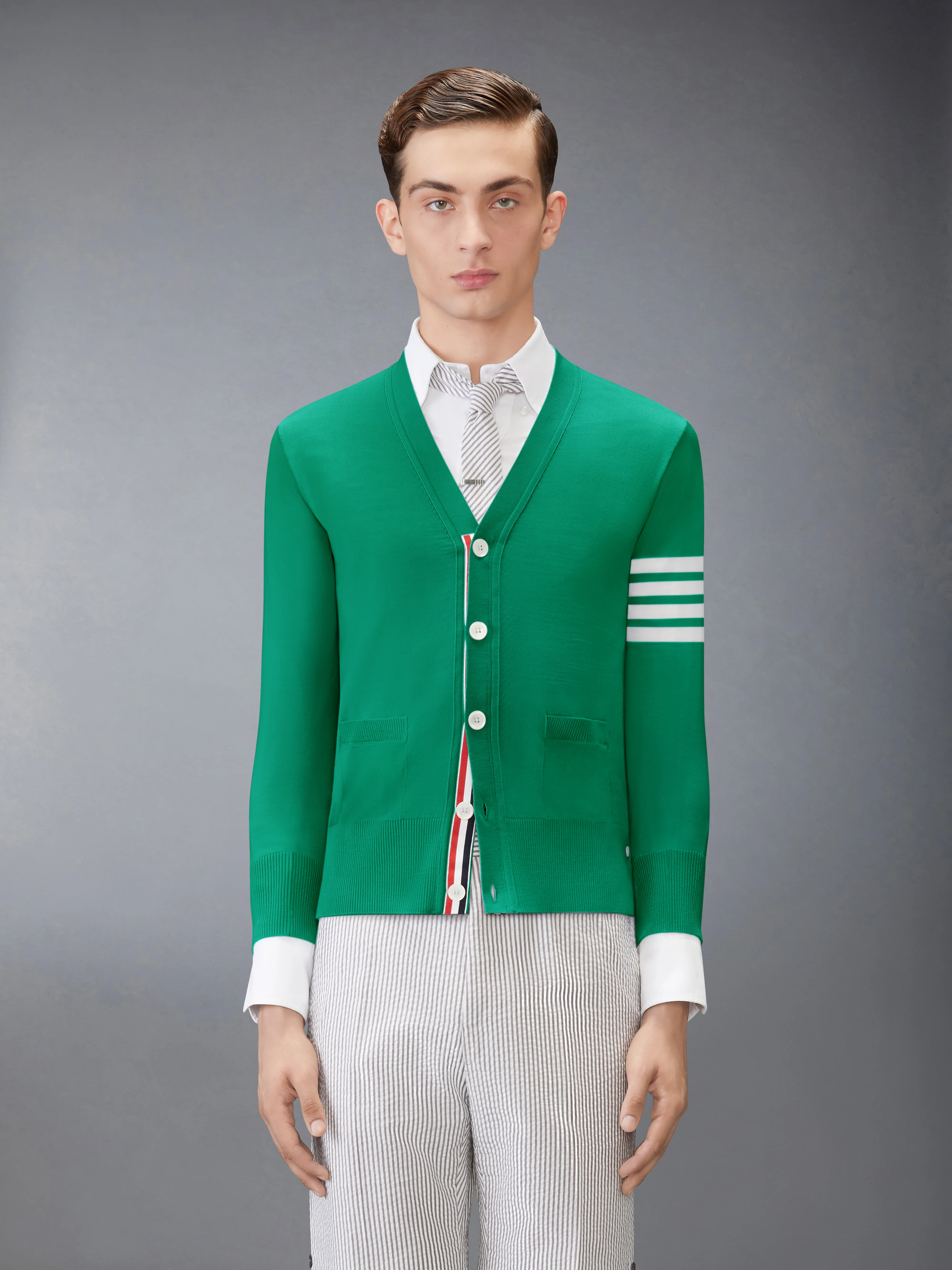 MERINO WOOL 4-BAR CLASSIC V-NECK CARDIGAN