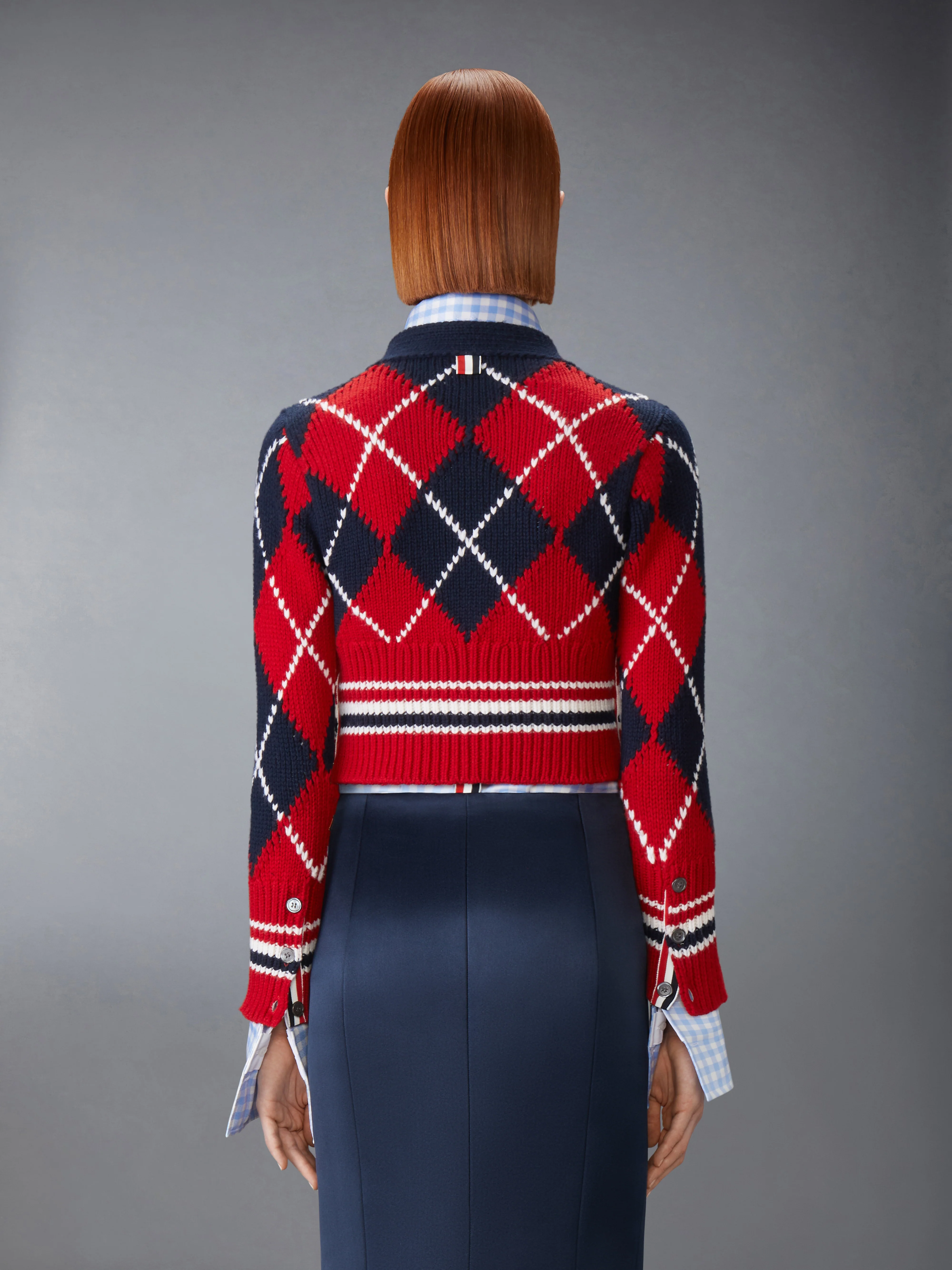 ARGYLE INTARSIA MERINO WOOL SHRUNKEN CARDIGAN