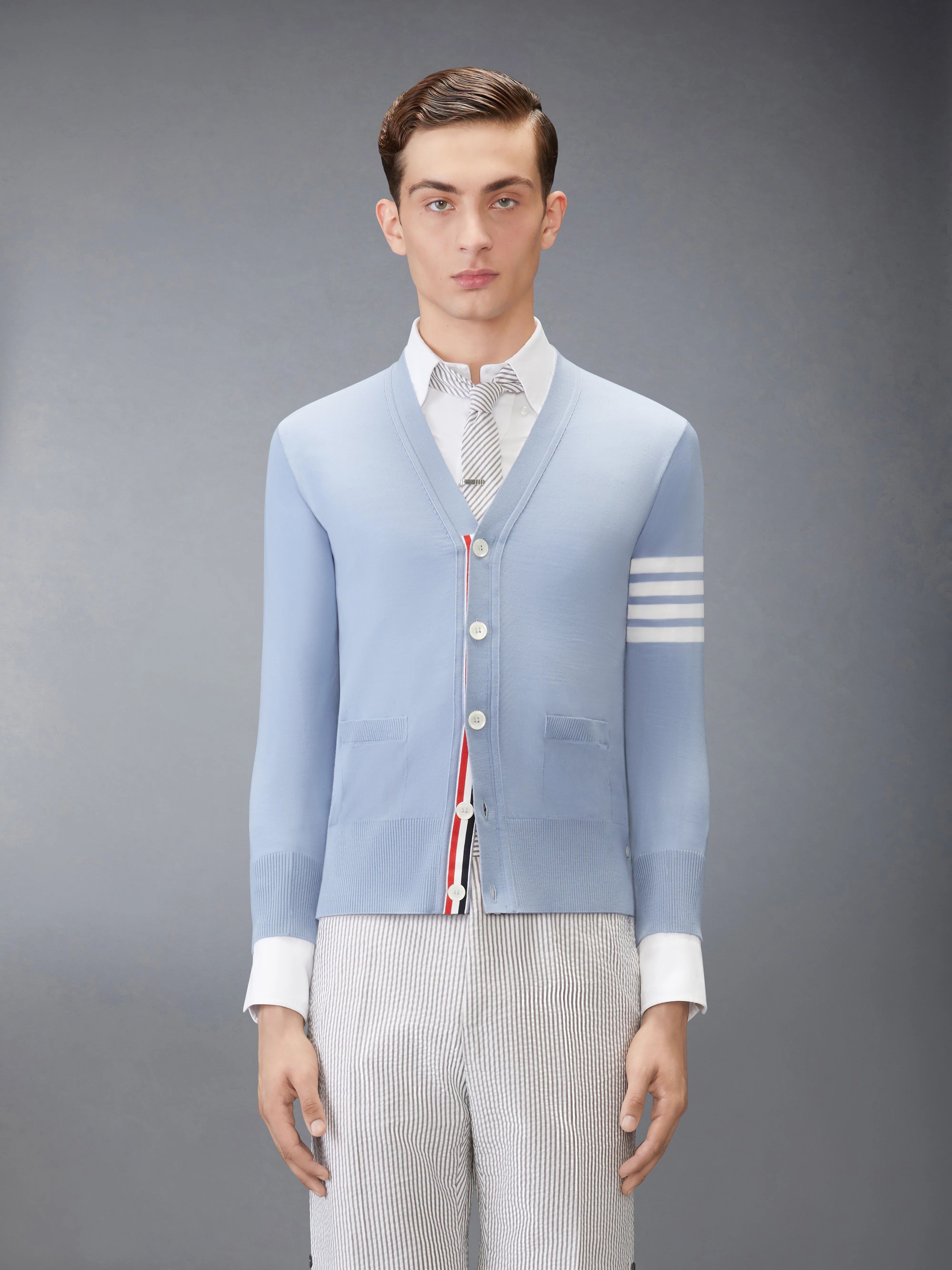 MERINO WOOL 4-BAR CLASSIC V-NECK CARDIGAN