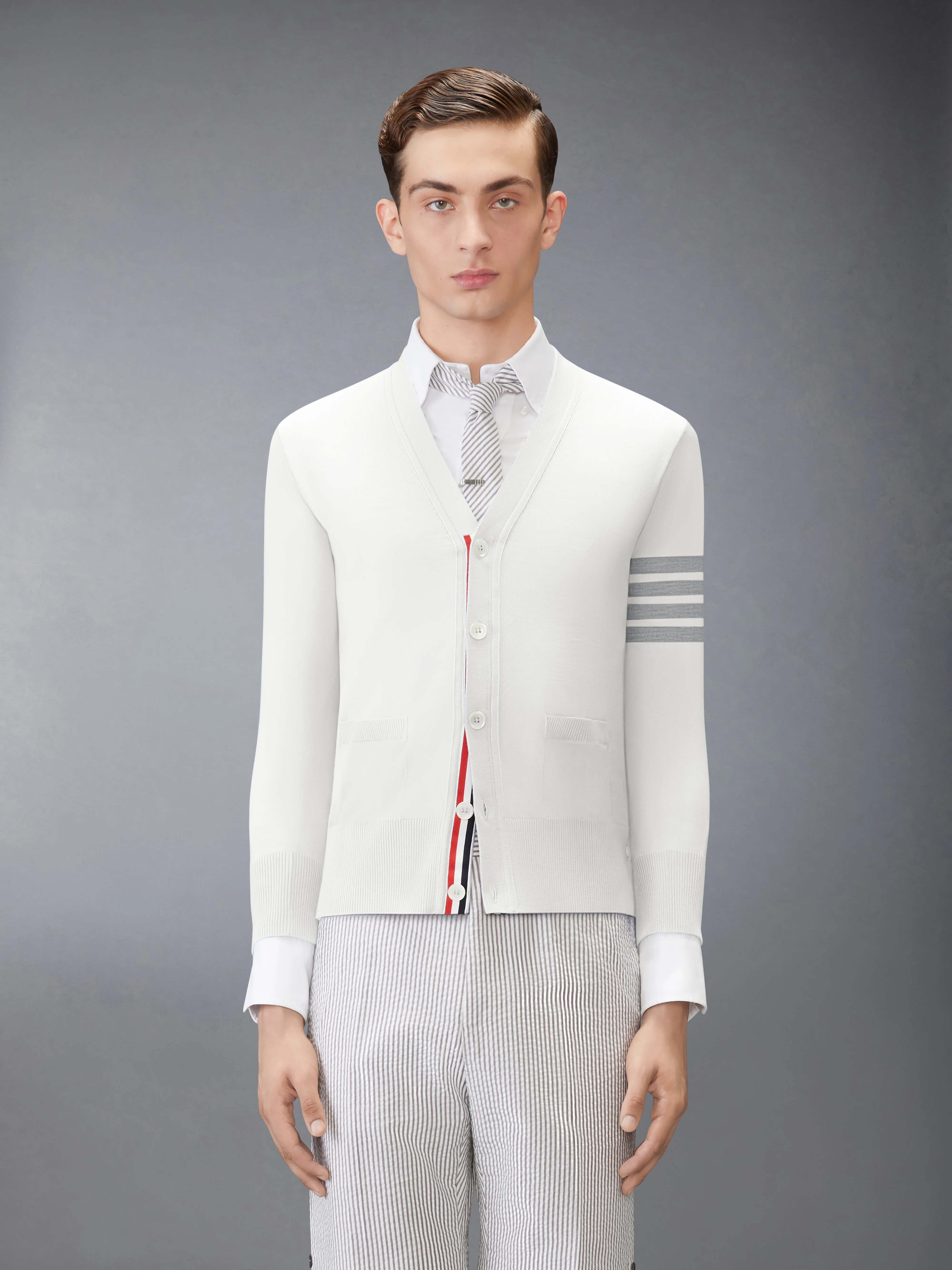 MERINO WOOL 4-BAR CLASSIC V-NECK CARDIGAN