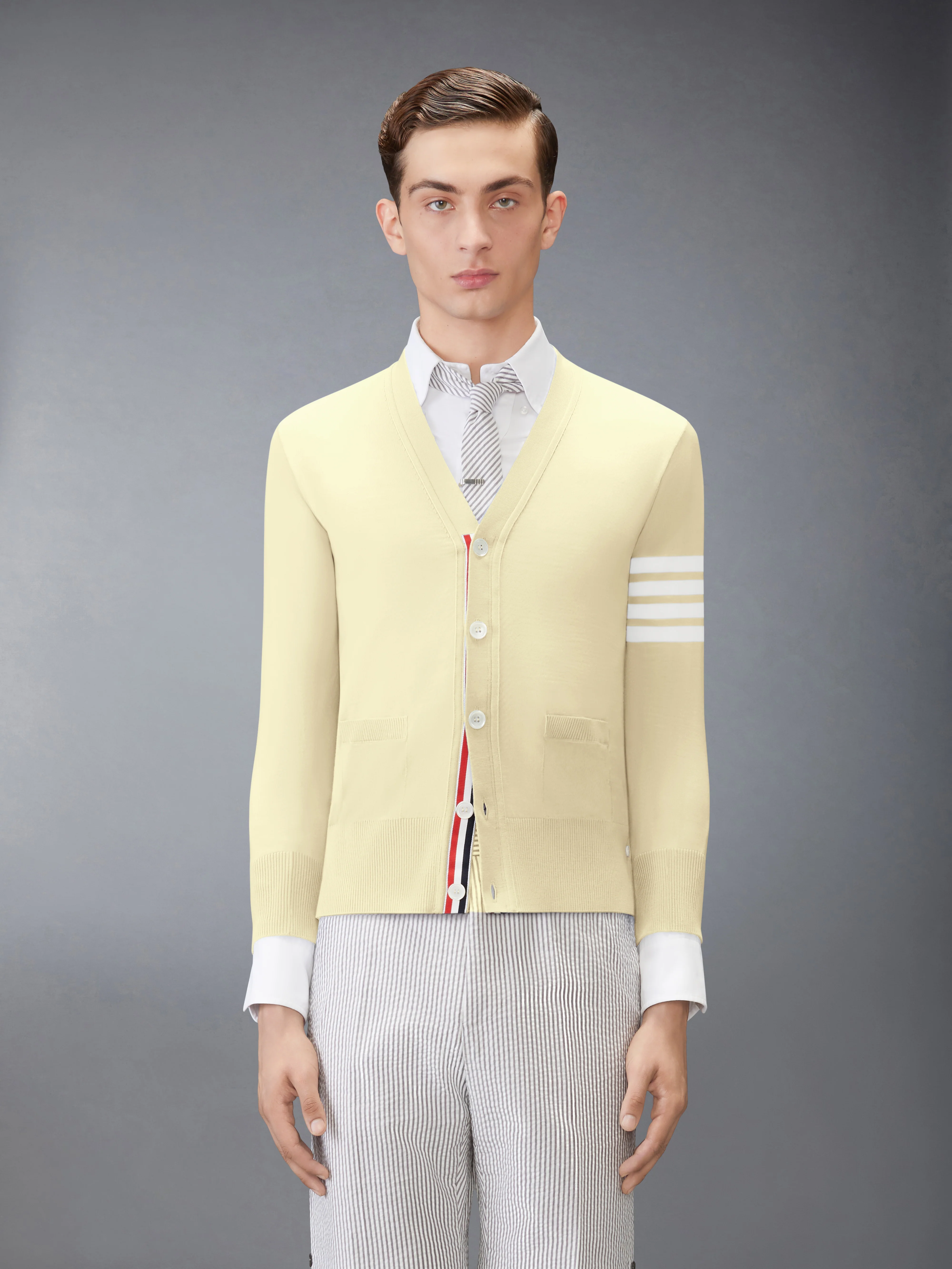 MERINO WOOL 4-BAR CLASSIC V-NECK CARDIGAN