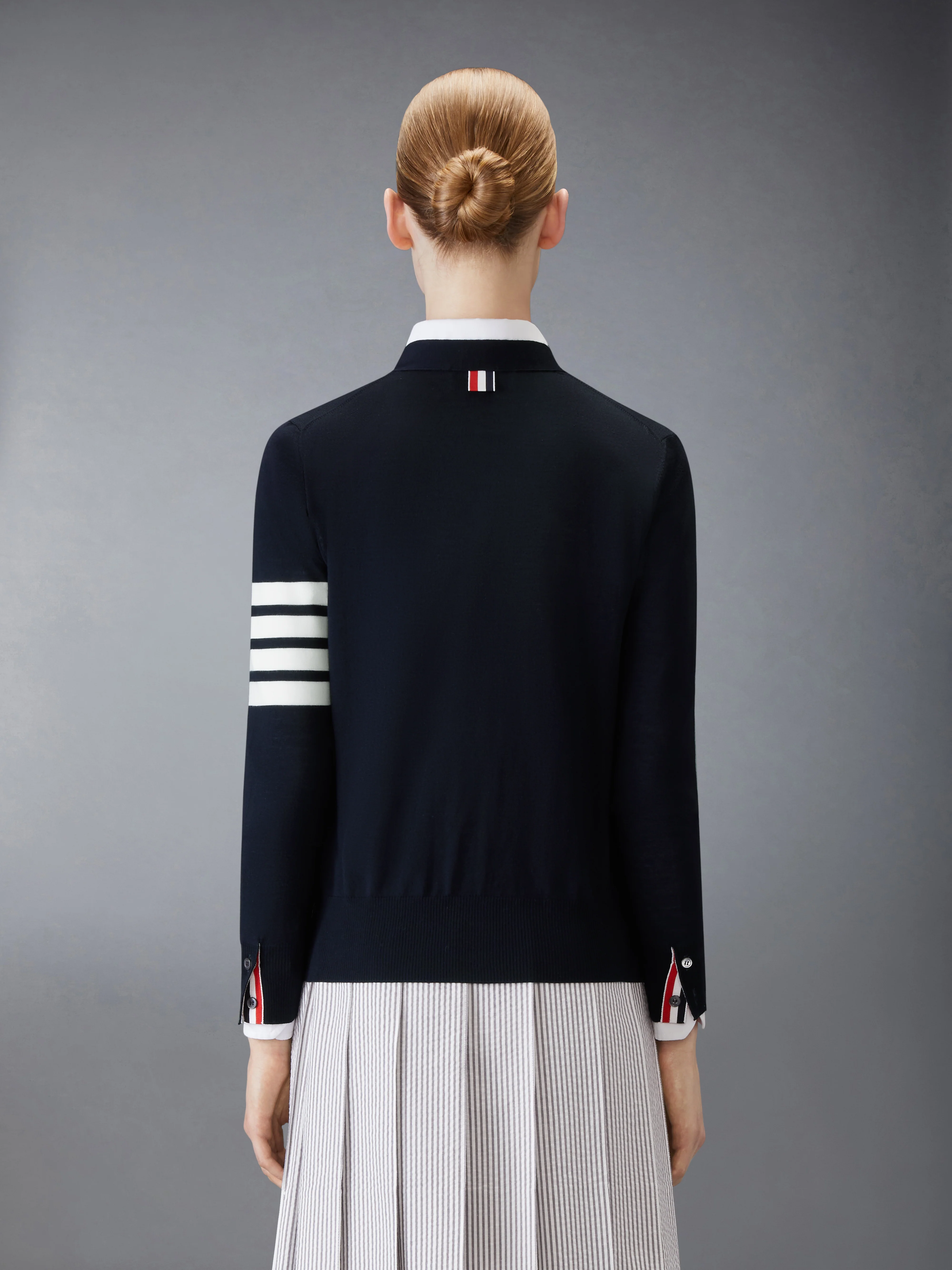 MERINO WOOL 4-BAR RELAXED FIT V-NECK CARDIGAN