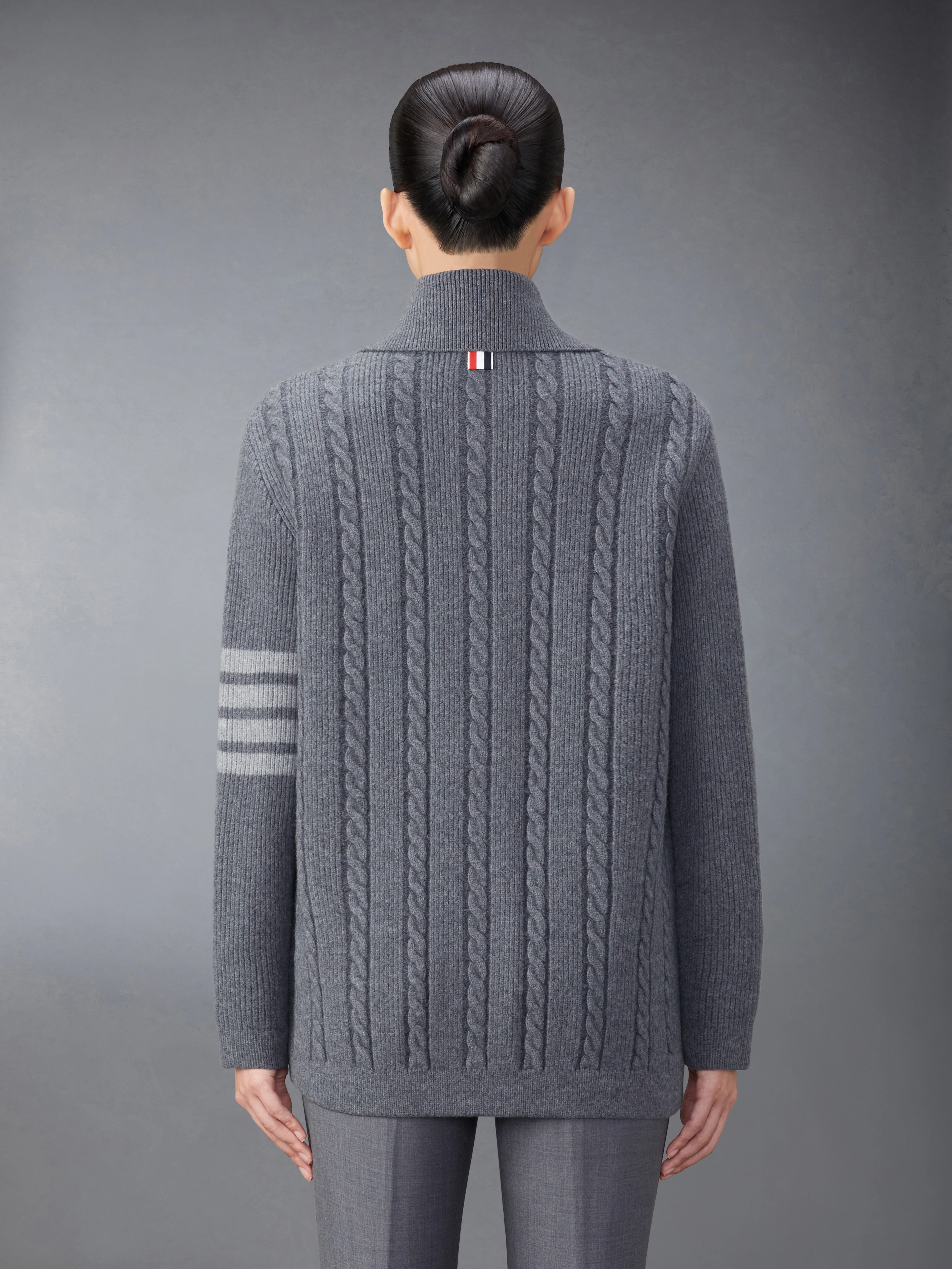 MERINO WOOL AND COTTON 4-BAR CABLE OVERCOAT