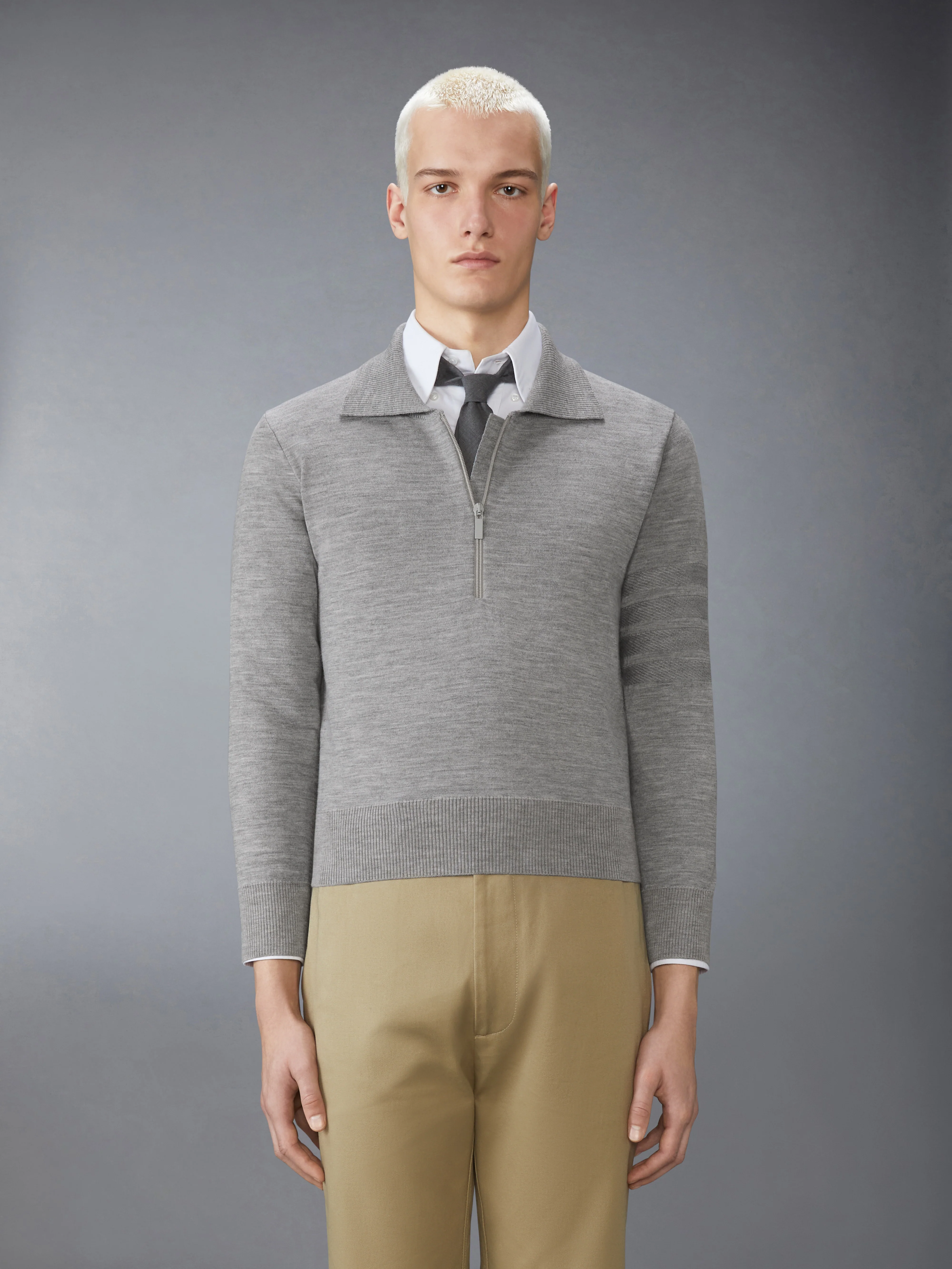 MERINO WOOL DOUBLE FACE 4-BAR HALF ZIP PULLOVER