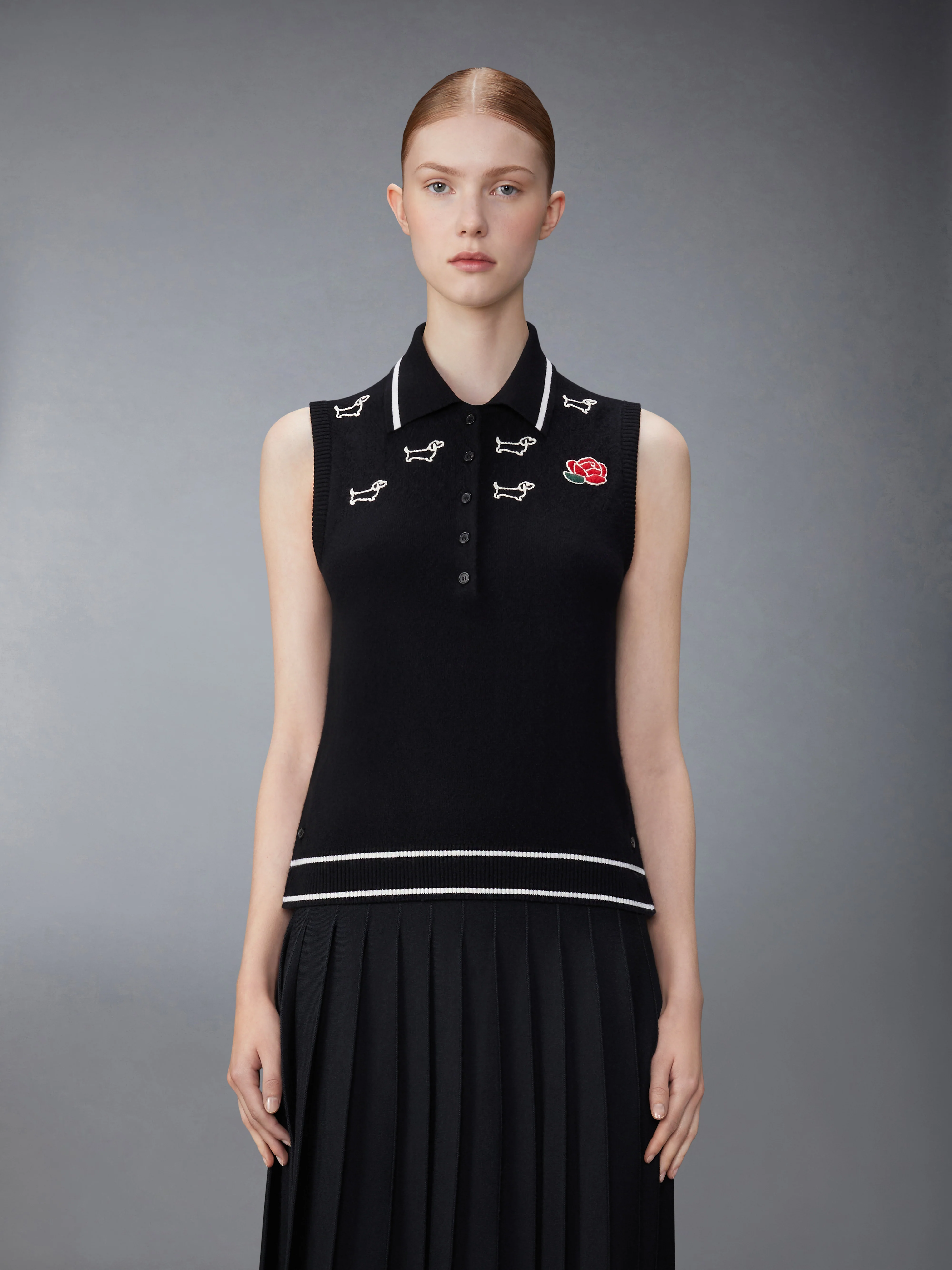 MERINO WOOL POINTELLE JERSEY HECTOR & ROSE SLEEVELESS POLO