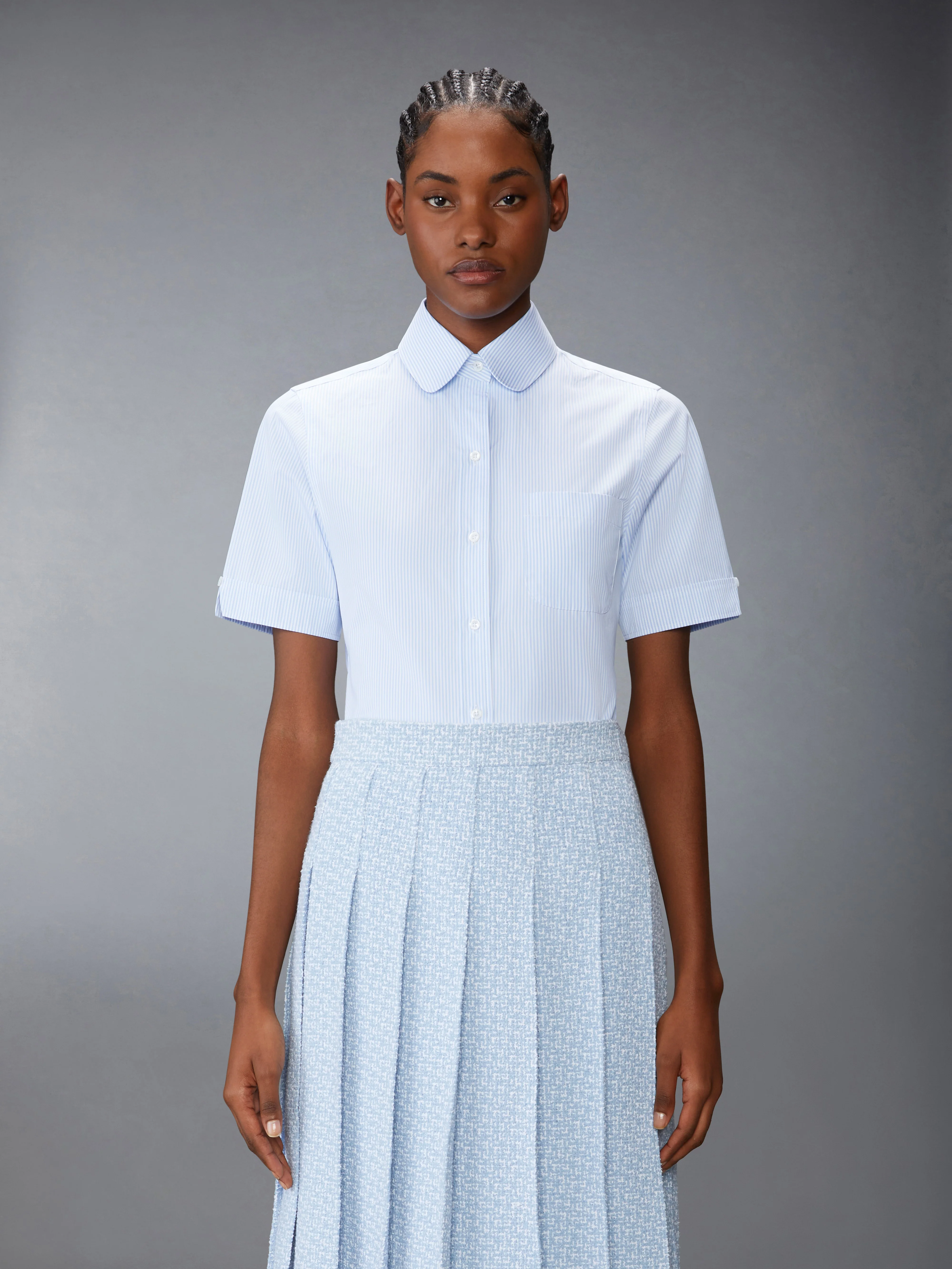 MICRO UNIVERSITY STRIPED POPLIN SHORT SLEEVE SHIRT