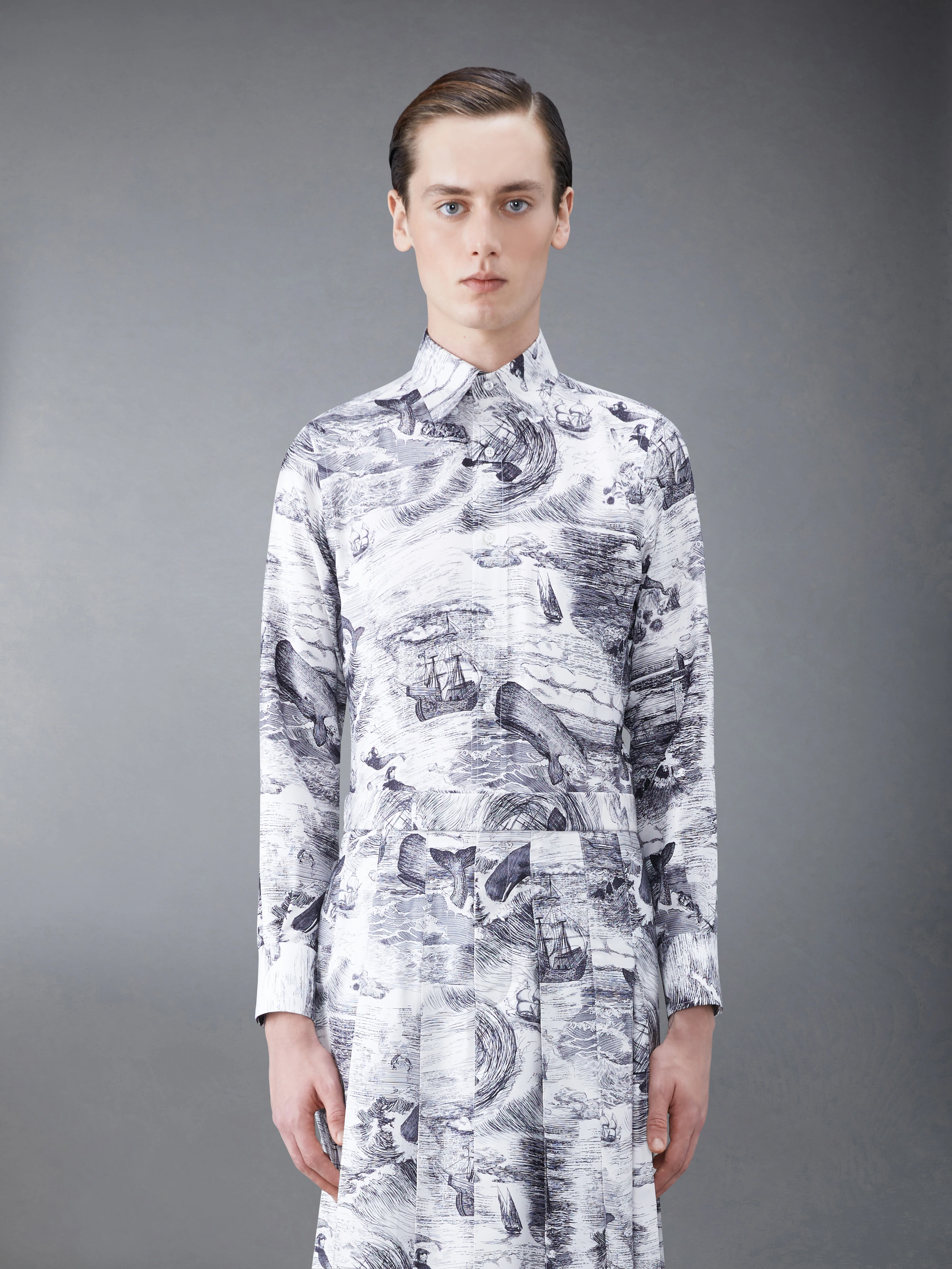 Nautical Toile Silk Twill Classic Fit Shirt