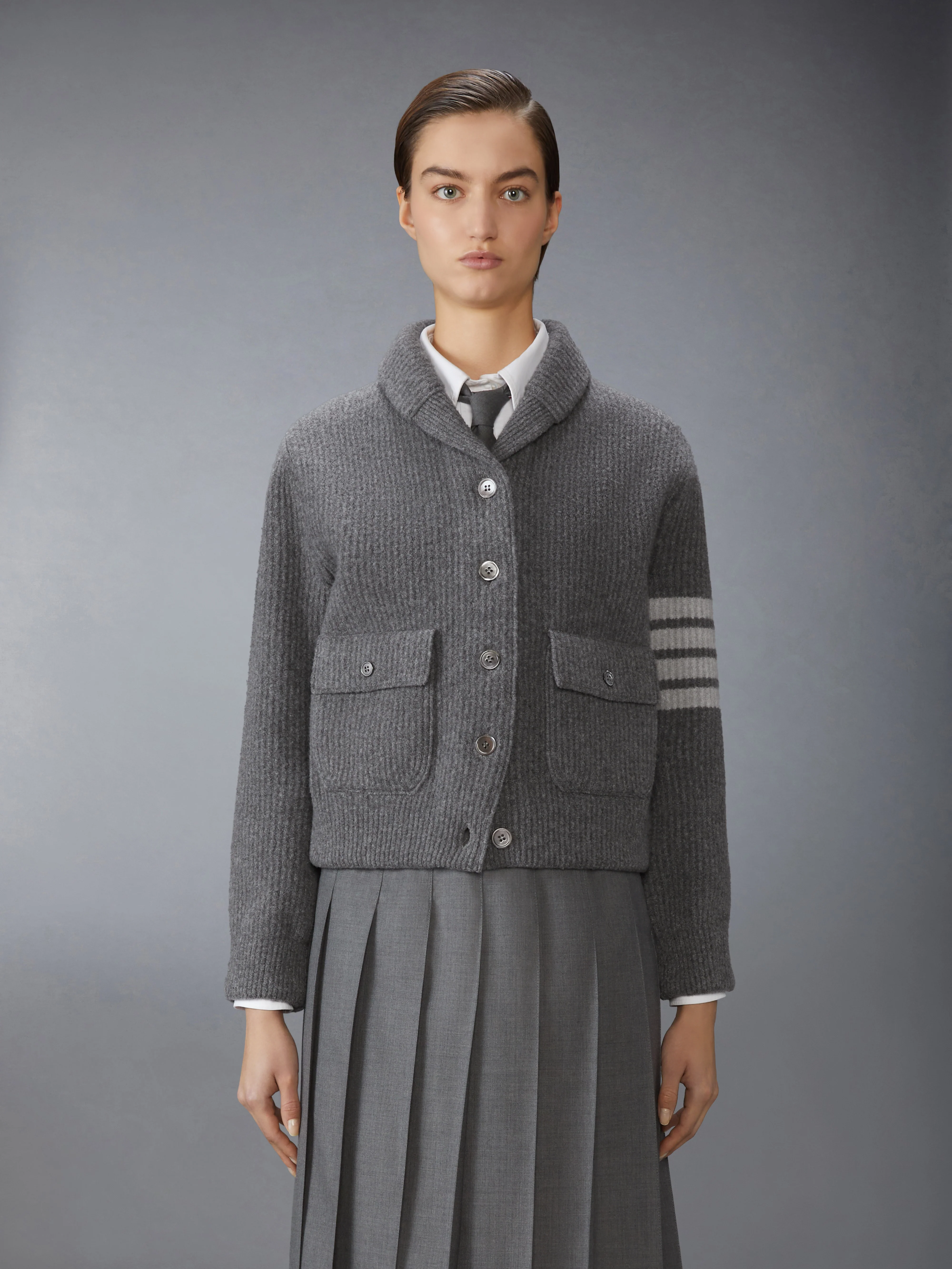 BOILED MERINO WOOL 4-BAR BOMBER JACKET