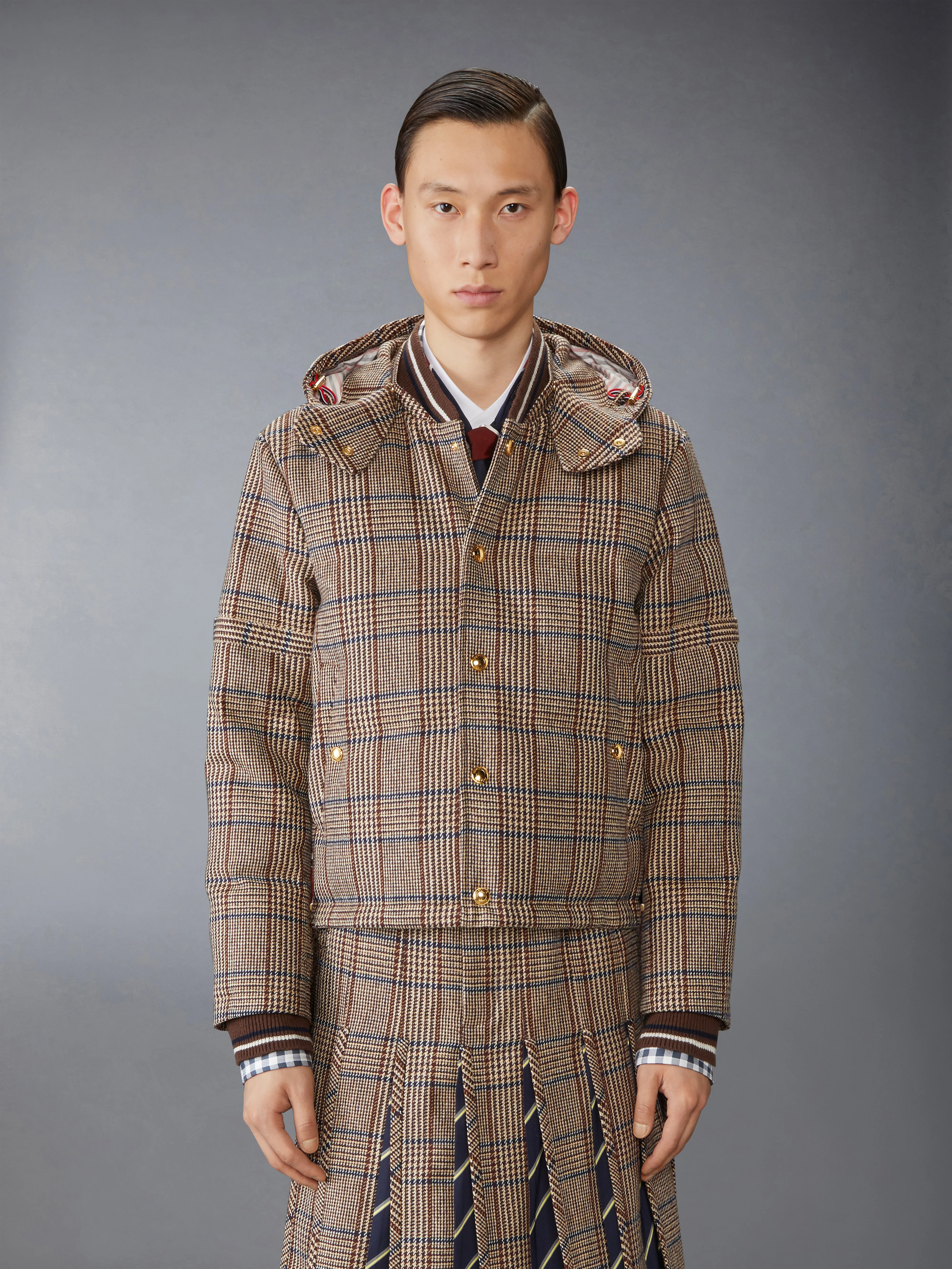 HUNTING TWEED 4-BAR DOWN FILL BOMBER JACKET