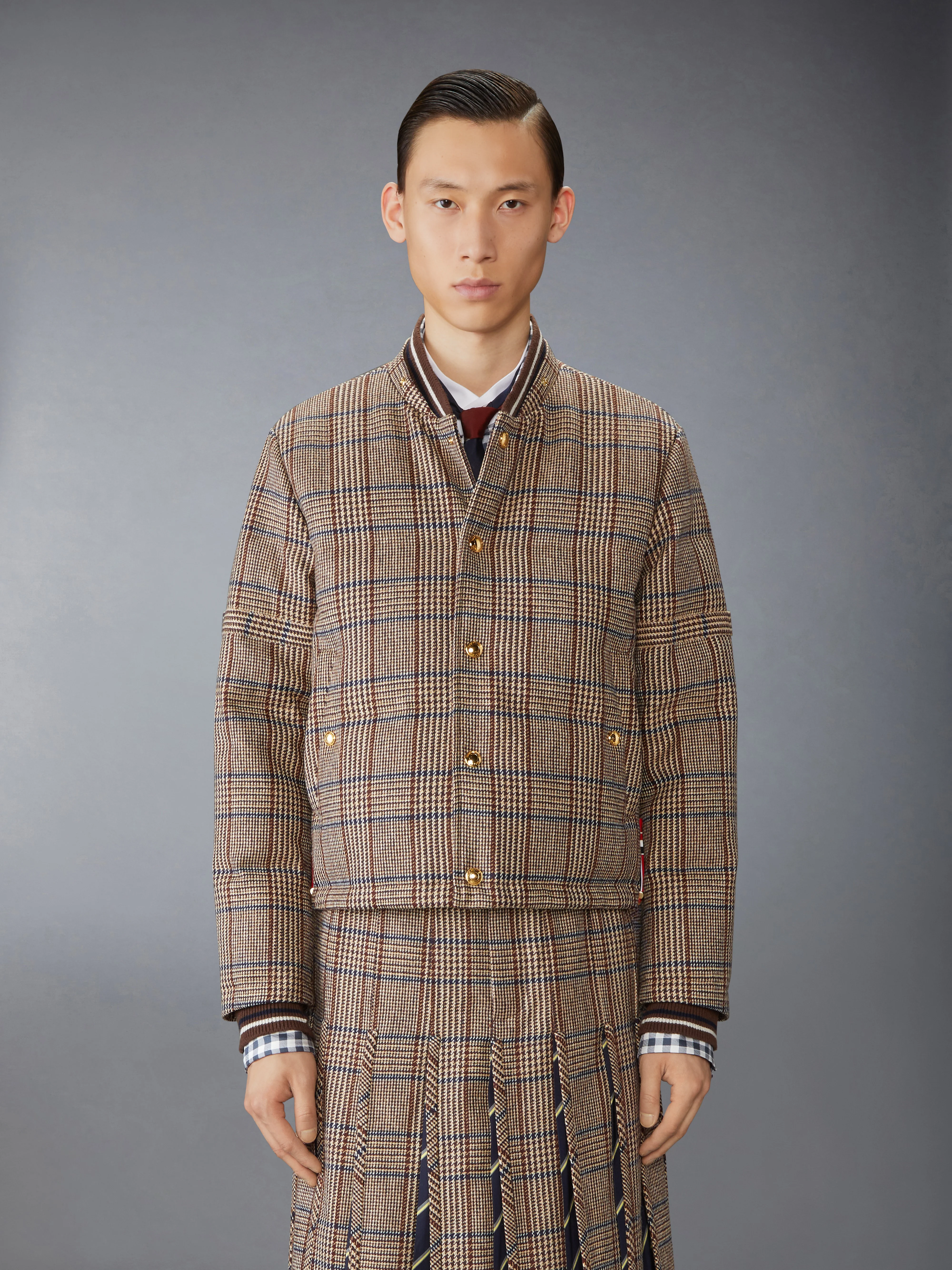 HUNTING TWEED 4-BAR DOWN FILL BOMBER JACKET