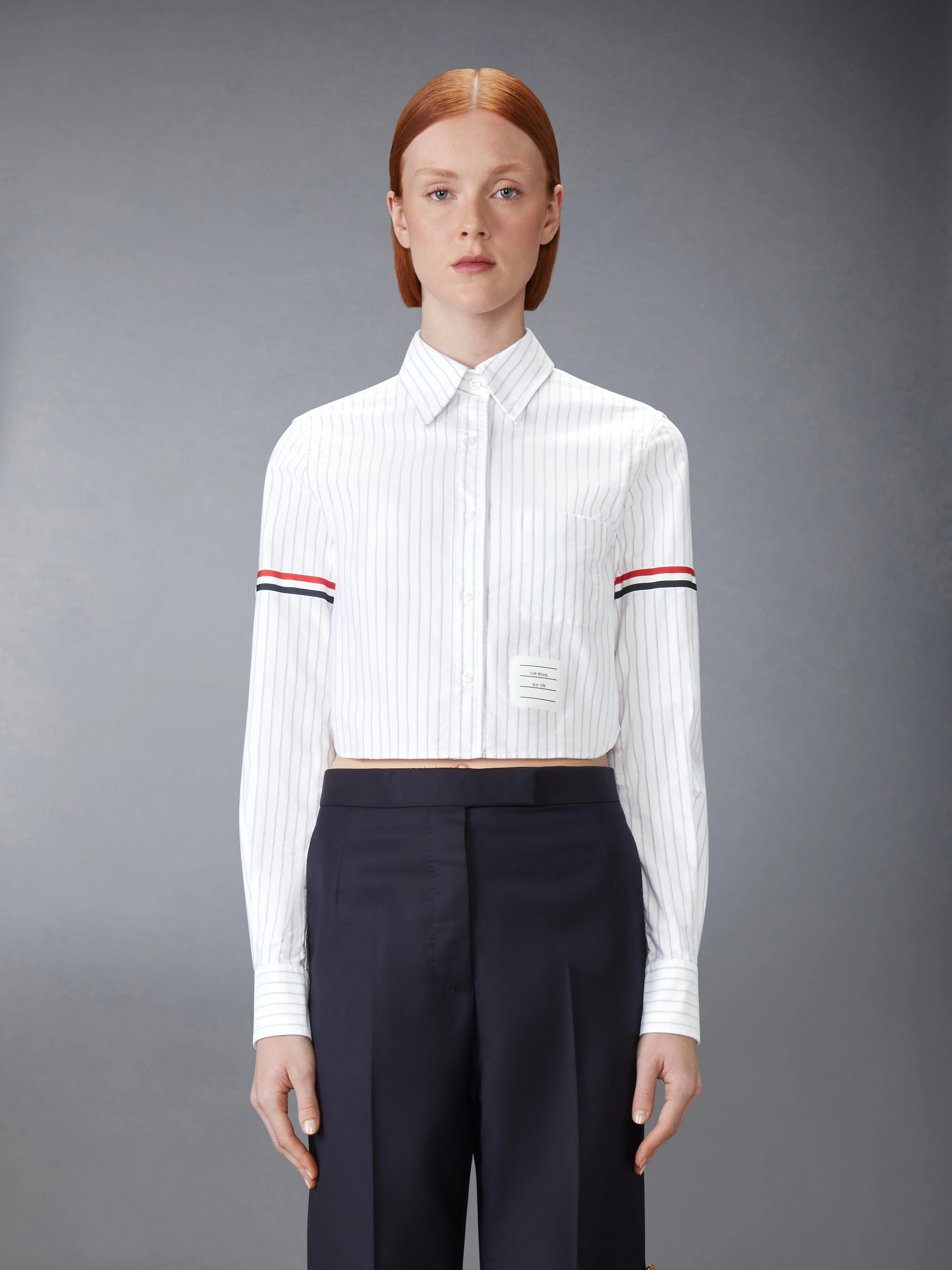 OXFORD PINSTRIPE ARMBAND CROPPED SHIRT