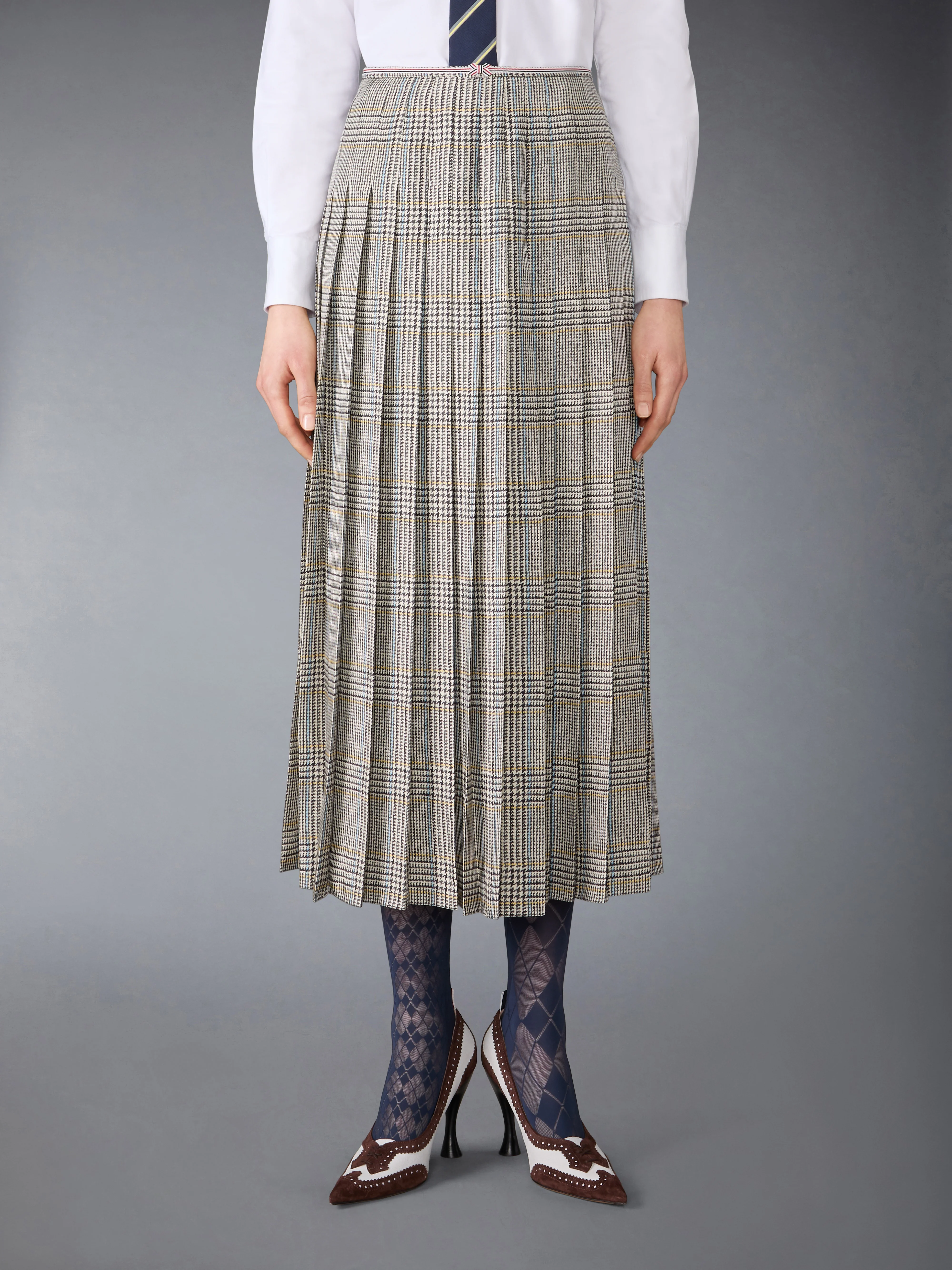 HUNTING TWEED SILK TWILL PLEATED SKIRT