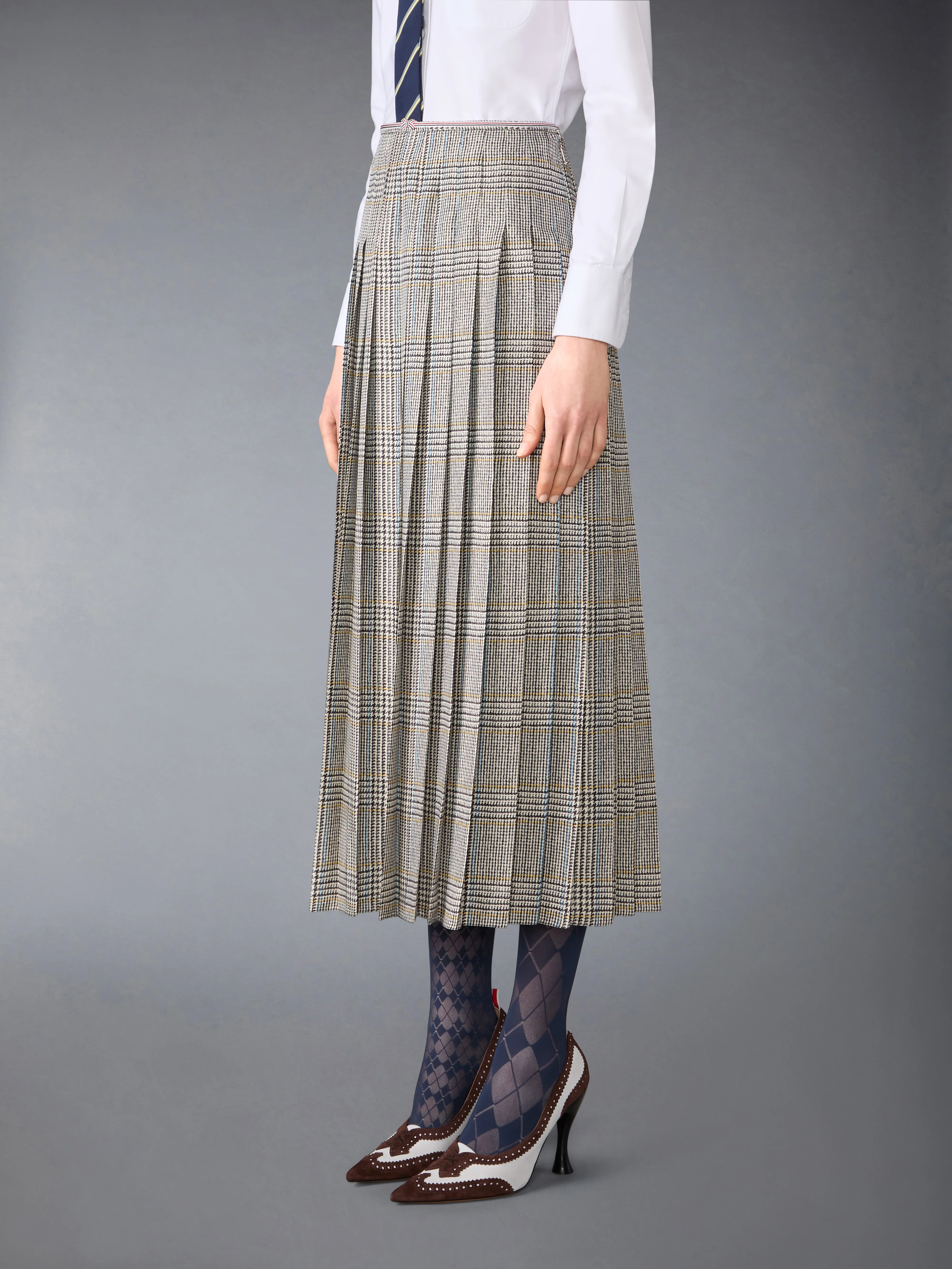 HUNTING TWEED SILK TWILL PLEATED SKIRT